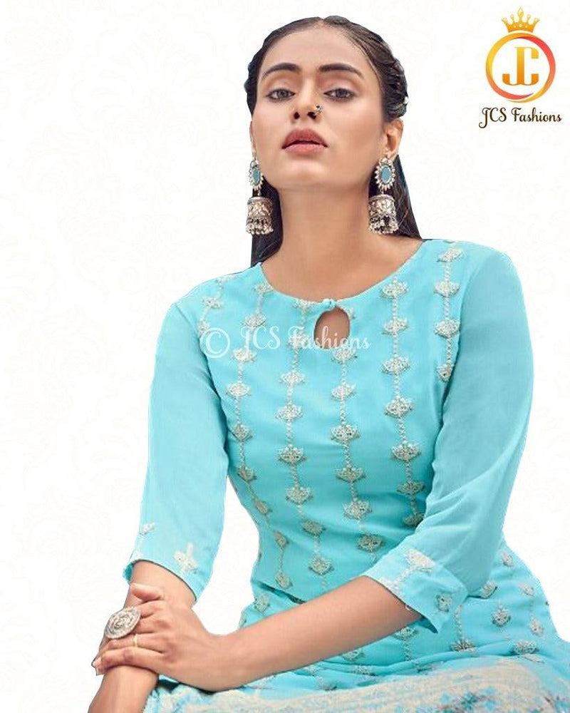 Elegant Pure Georgette Lucknowi Kurti with Cotton Skirt