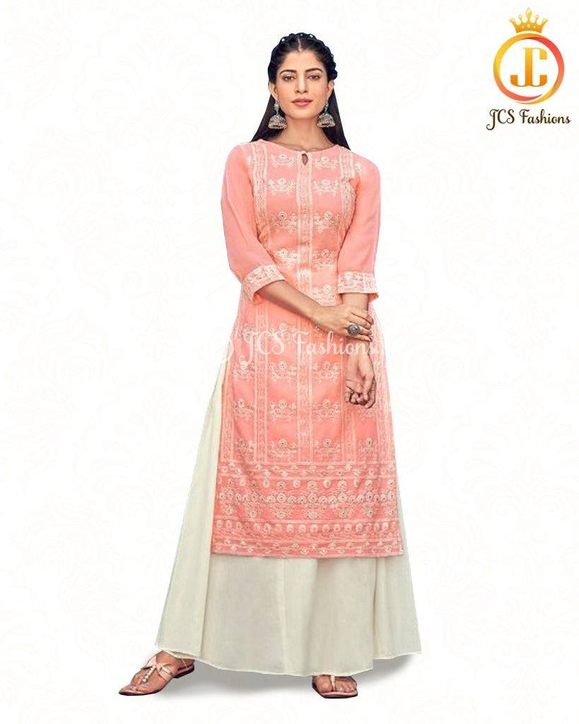 Elegant Pure Georgette Lucknowi Kurti with Cotton Skirt