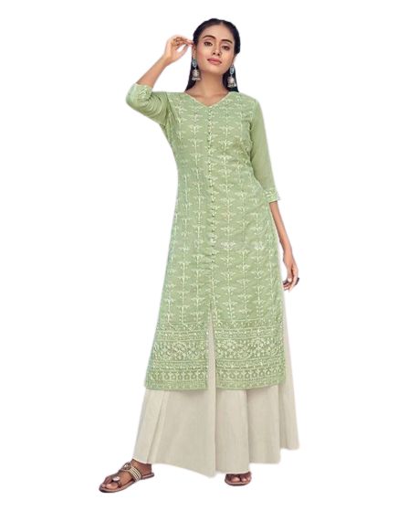 Elegant Pure Georgette Lucknowi Kurti with Cotton Skirt