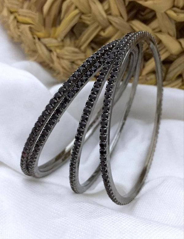 Elegant Black German Silver Stone Bangles - JCSFashions Jewelry