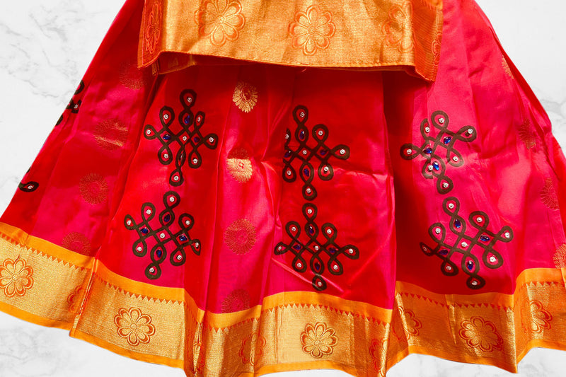 Silk Mark Certified Pure Silk Pattu Pavadai Set with Attached Sleeves