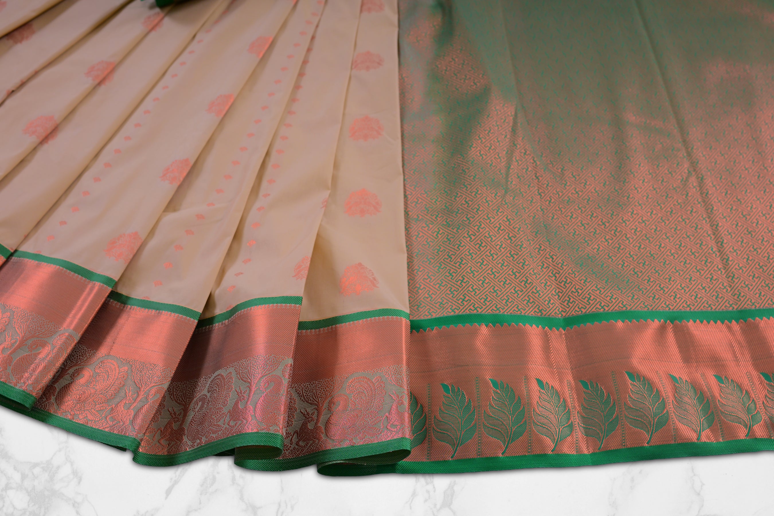 Classic Copper Zari Saree with Grand Peacock Motif - Traditional Meet Saree JCS Fashions