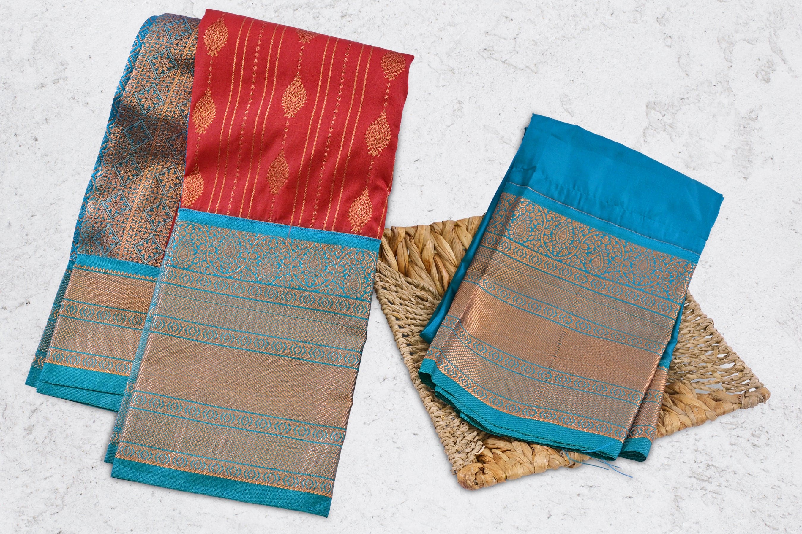 Luxurious Kanchipuram Silk Saree with Golden Zari Motifs Saree JCS Fashions Red 5.5 meters