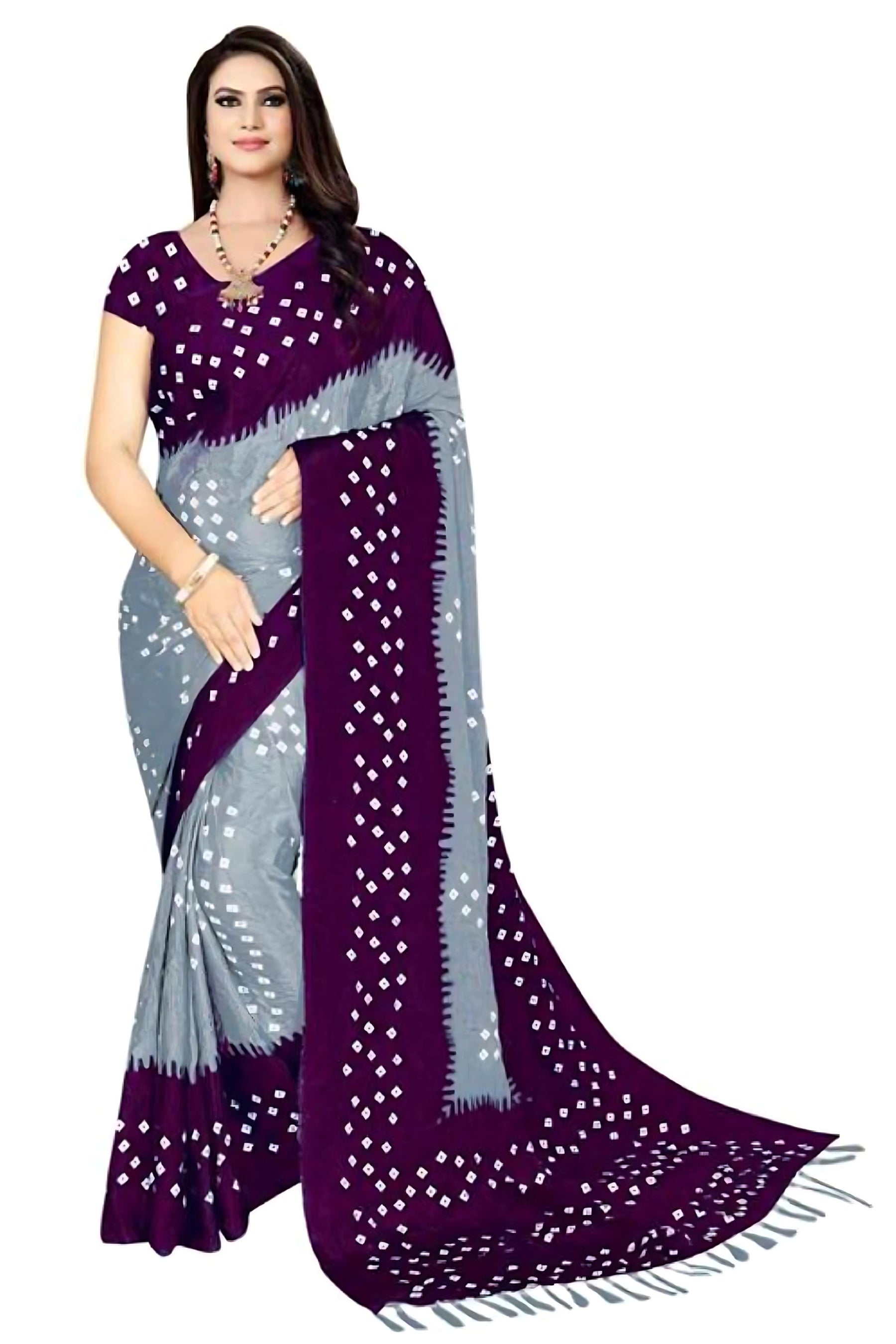 Traditional Soft Silk Bandhani Saree in Georgette with Matching Blouse Saree JCS Fashions Grey 5.5 Meters