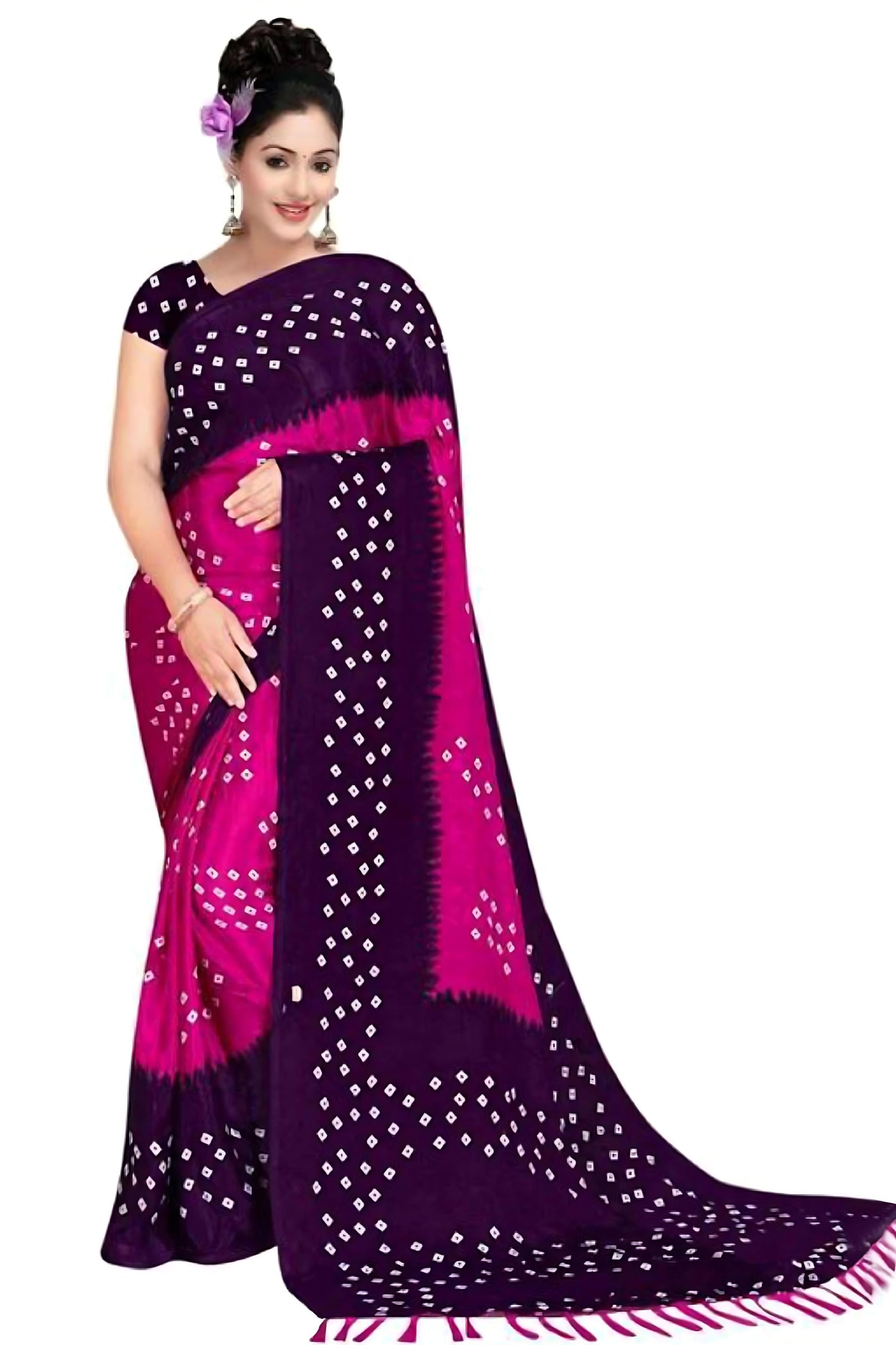 Elegant Bandhani Georgette Saree with Silk-Blend Blouse by JCS Fashions Saree JCS Fashions Pink 5.5 Meters