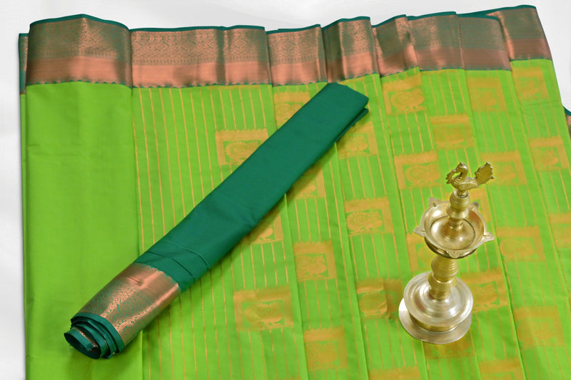 Regal Kanchipuram Silk Saree with Golden Zari Lines from JCSFashions