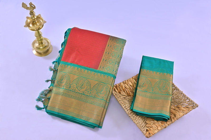 Authentic Kanchipuram Silk Saree with Dual Border - JCS Fashions