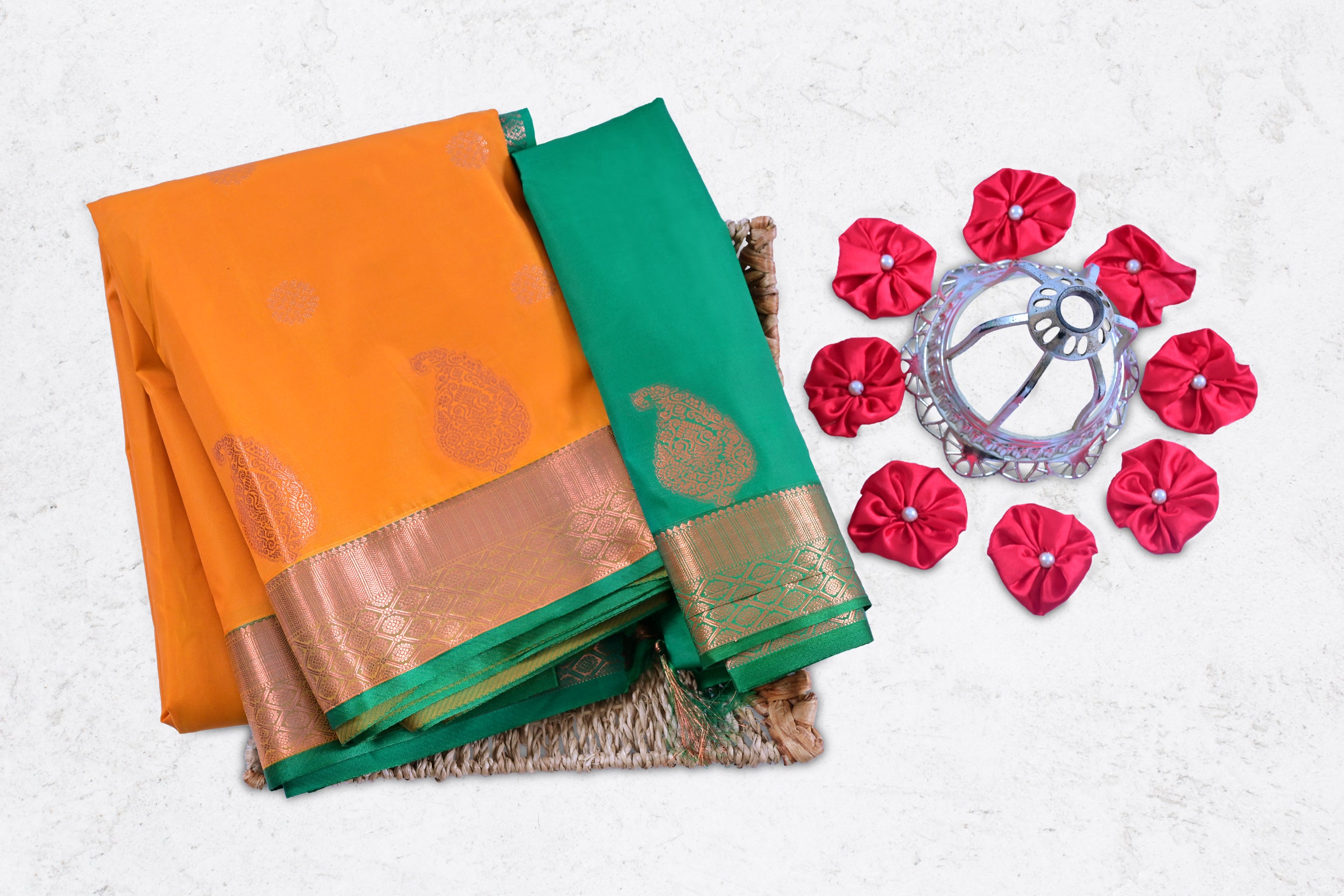 Opulent Copper Zari Saree with Grand Pallu & Dual Border -JCS Fashions Saree JCS Fashions