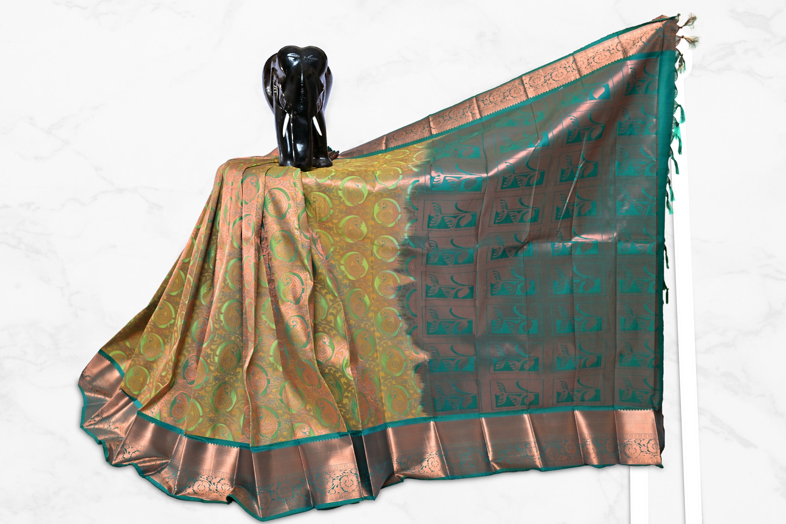 Timeless Kanchipuram Tissue Silk Saree with Golden Zari Work Saree JCS Fashions