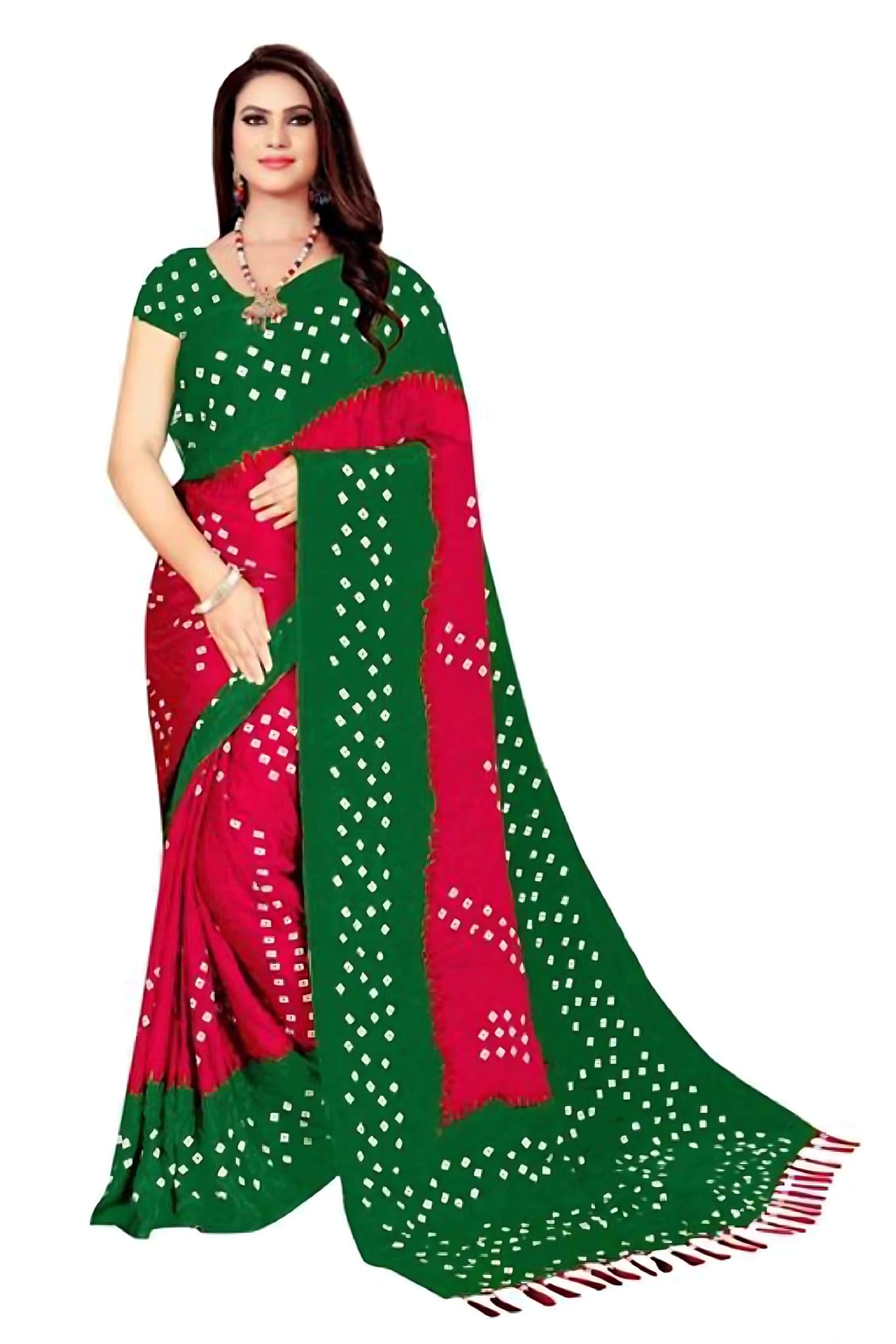 Graceful Georgette Bandhani Saree with Silk Blend Running Blouse Saree JCS Fashions Red 5.5 Meters