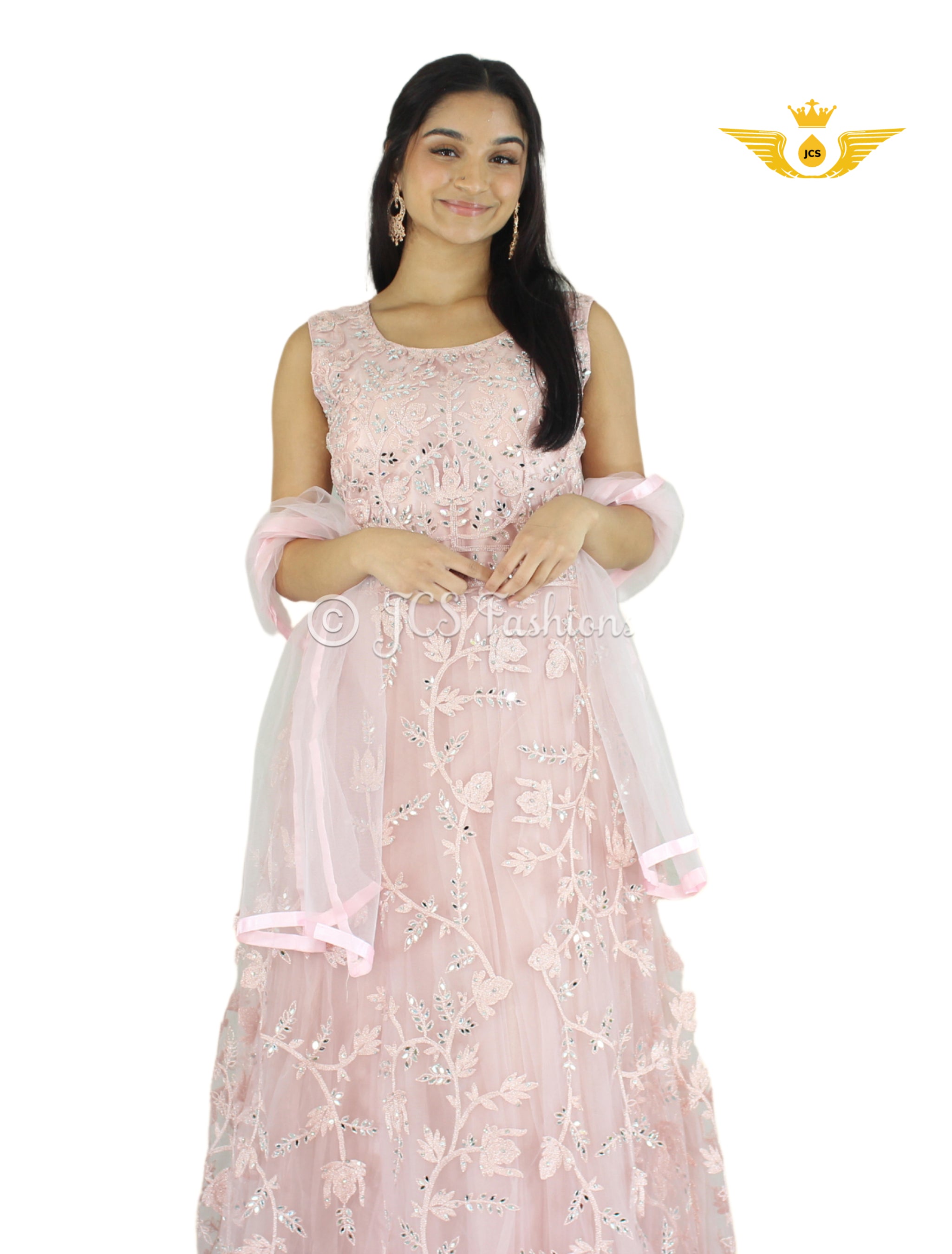 Stunning Fit & Flare Floor Length Dress with real mirror work! KURTI JCS Fashions Pink Large (40)