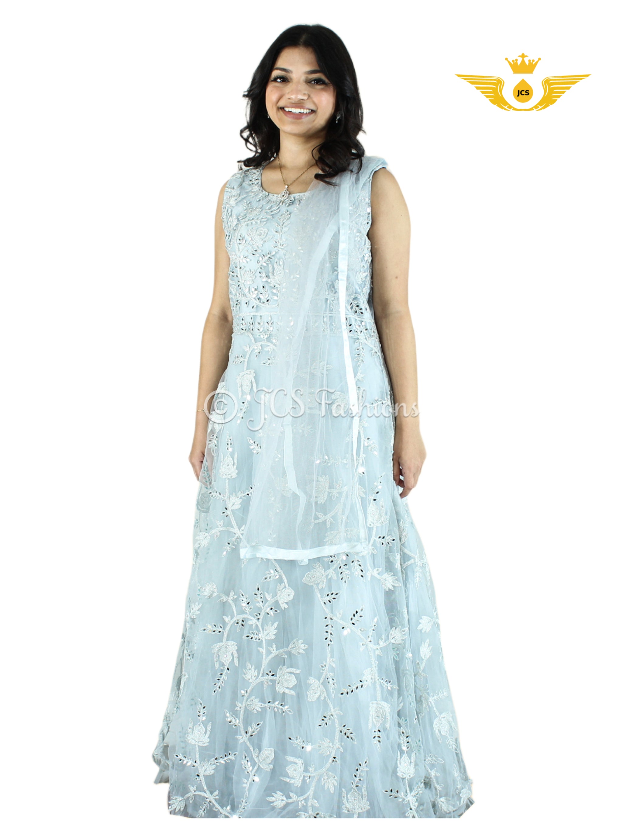 Stunning Fit & Flare Floor Length Dress with real mirror work! KURTI JCS Fashions