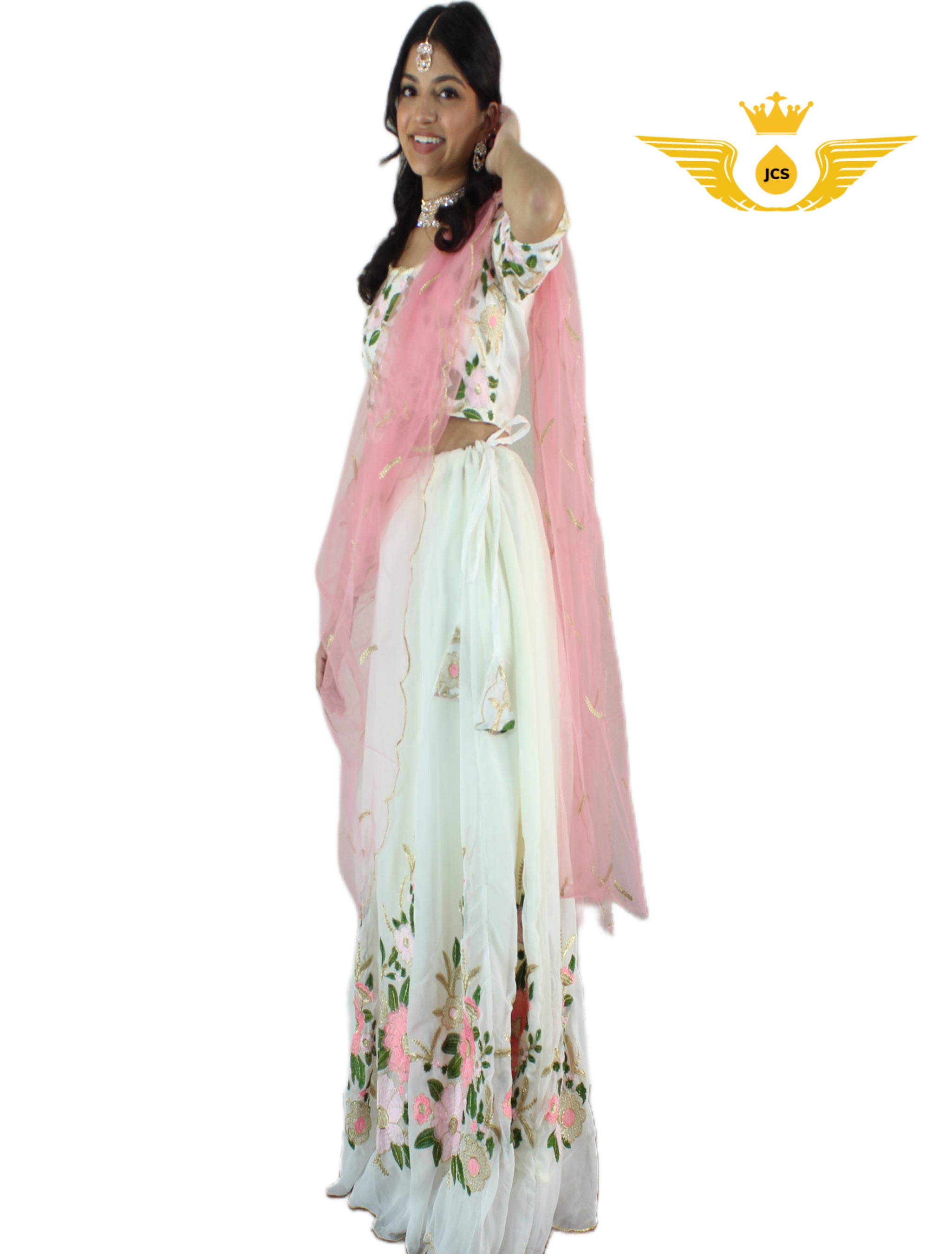 Exquisite pink and White Lehenga with heavy embroidery work LEHANGA JCS Fashions