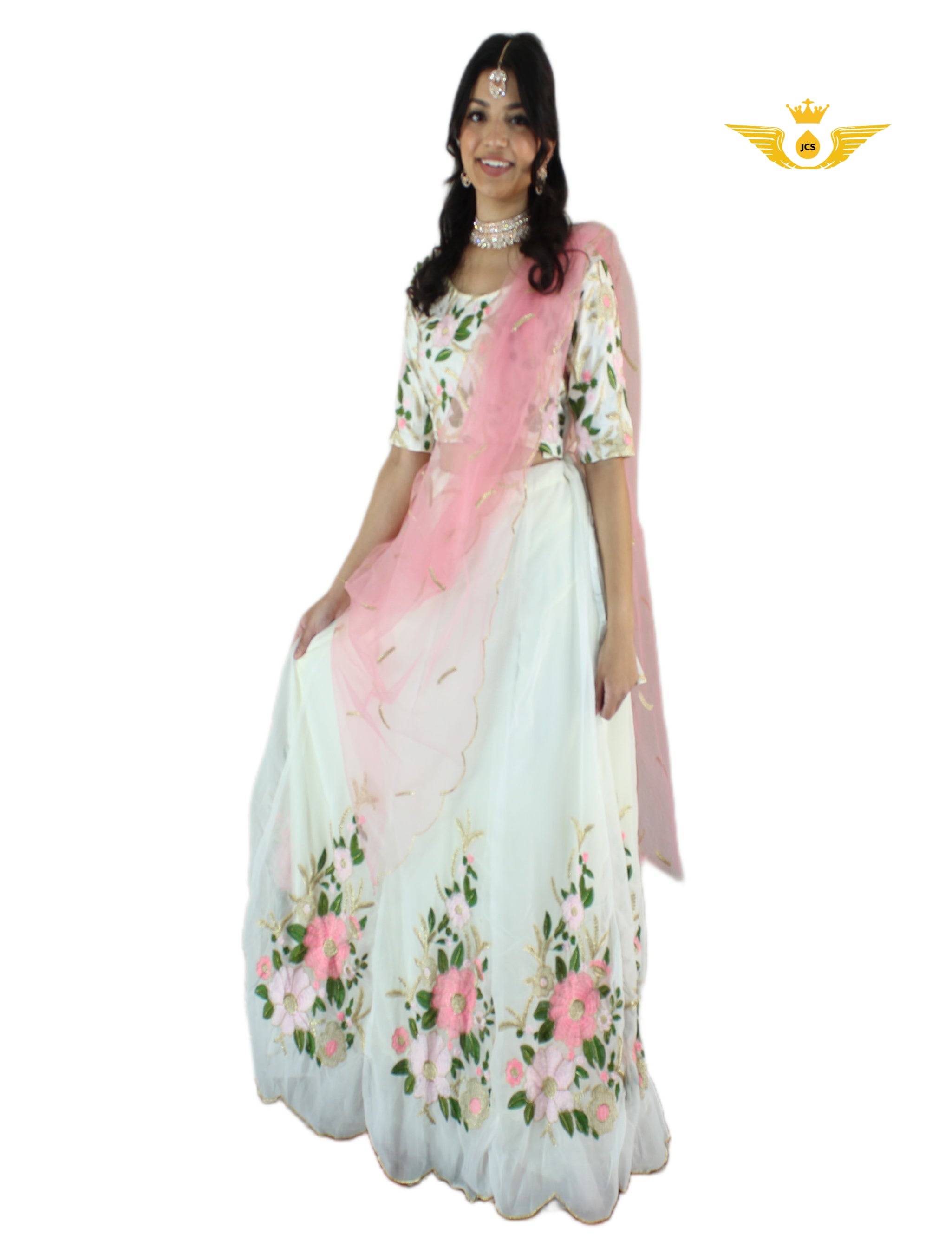 Exquisite pink and White Lehenga with heavy embroidery work LEHANGA JCS Fashions