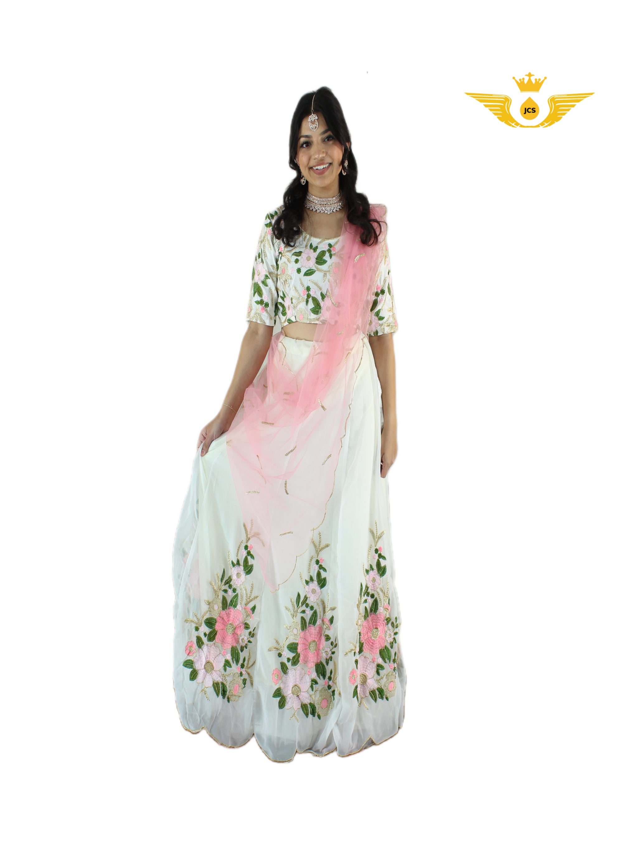 Exquisite pink and White Lehenga with heavy embroidery work LEHANGA JCS Fashions