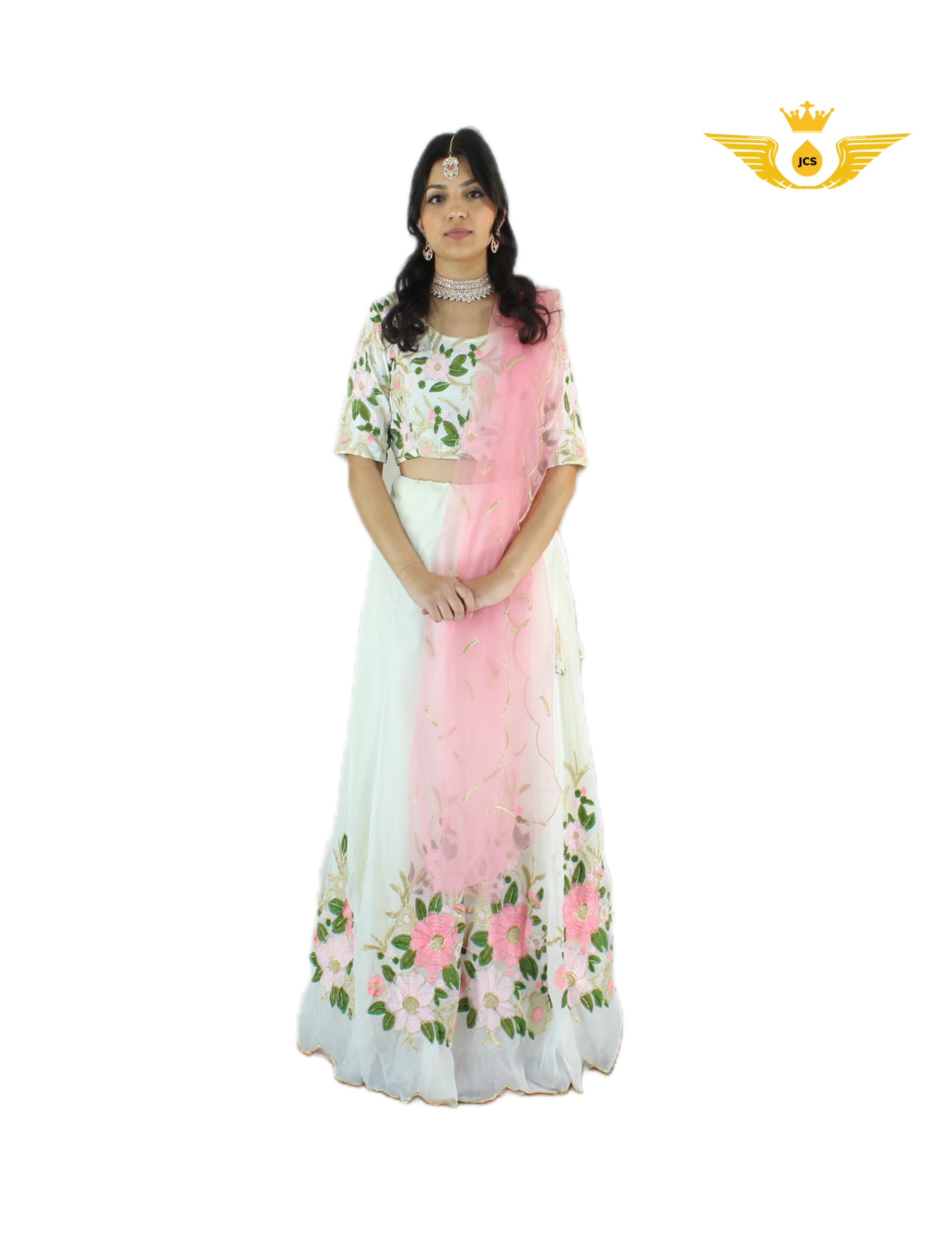 Exquisite pink and White Lehenga with heavy embroidery work LEHANGA JCS Fashions