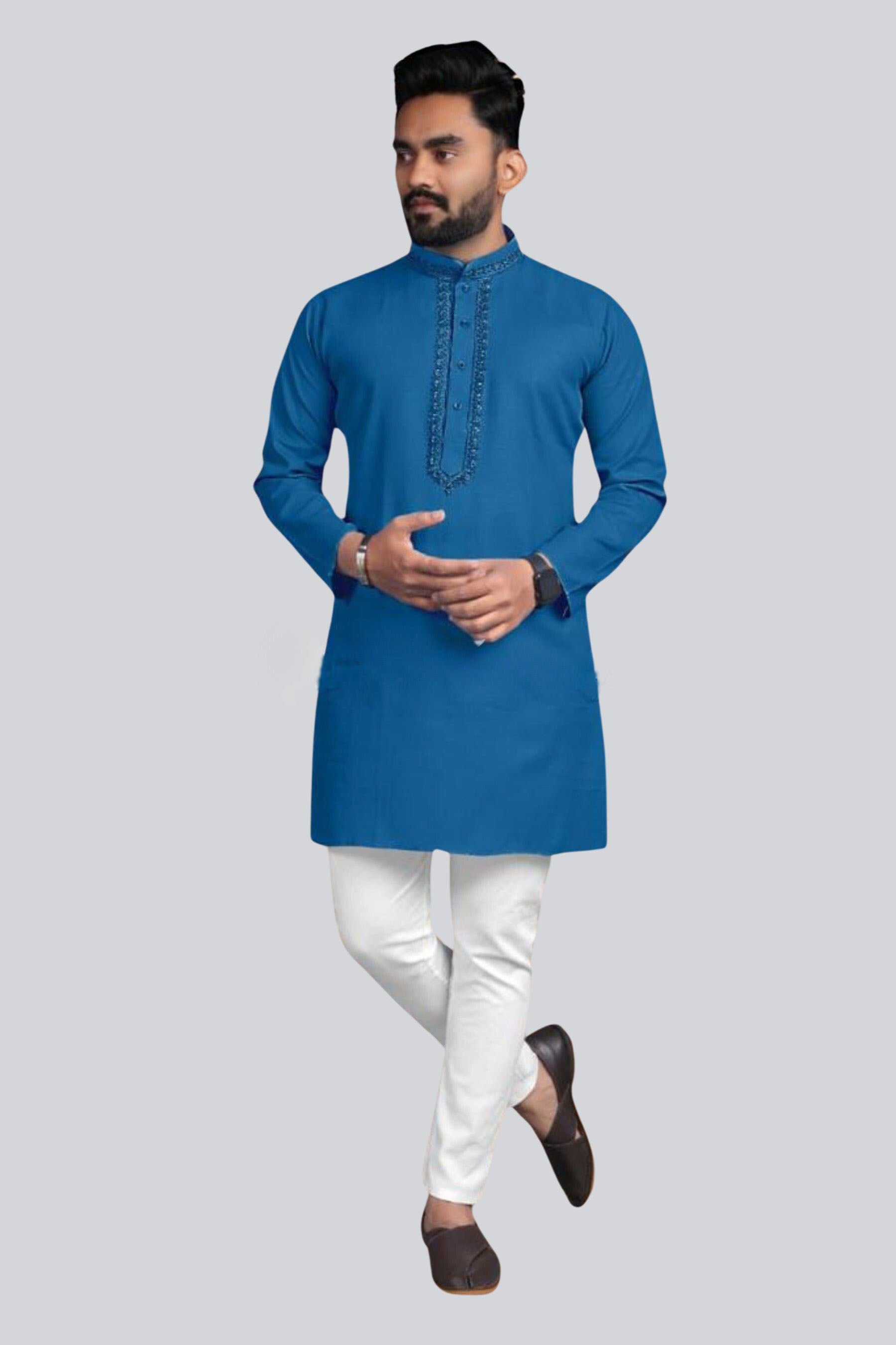 Men's Cotton Fabric Traditional and Ethnic Kurta-Pyjama Set MEN JCS Fashions Teal Medium (38)