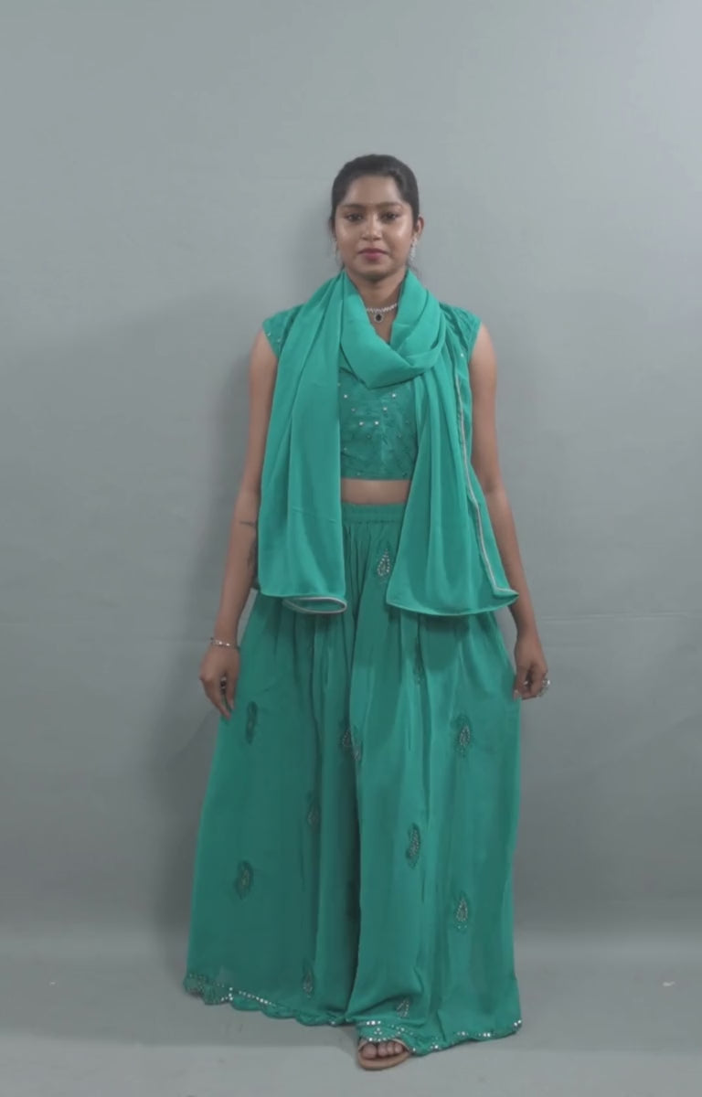 Exquisite Crop Top with Palazzo Pants With Matching Dupatta and Overcoat KURTI JCS Fashions