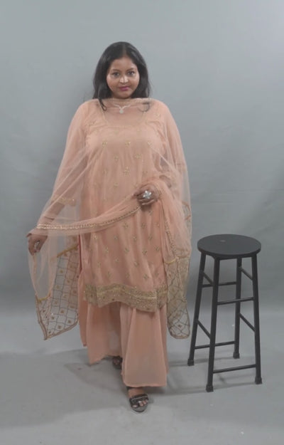 Plus Size: Ethnic Elegance: Soft Net Sharara in Peach KURTI JCS Fashions