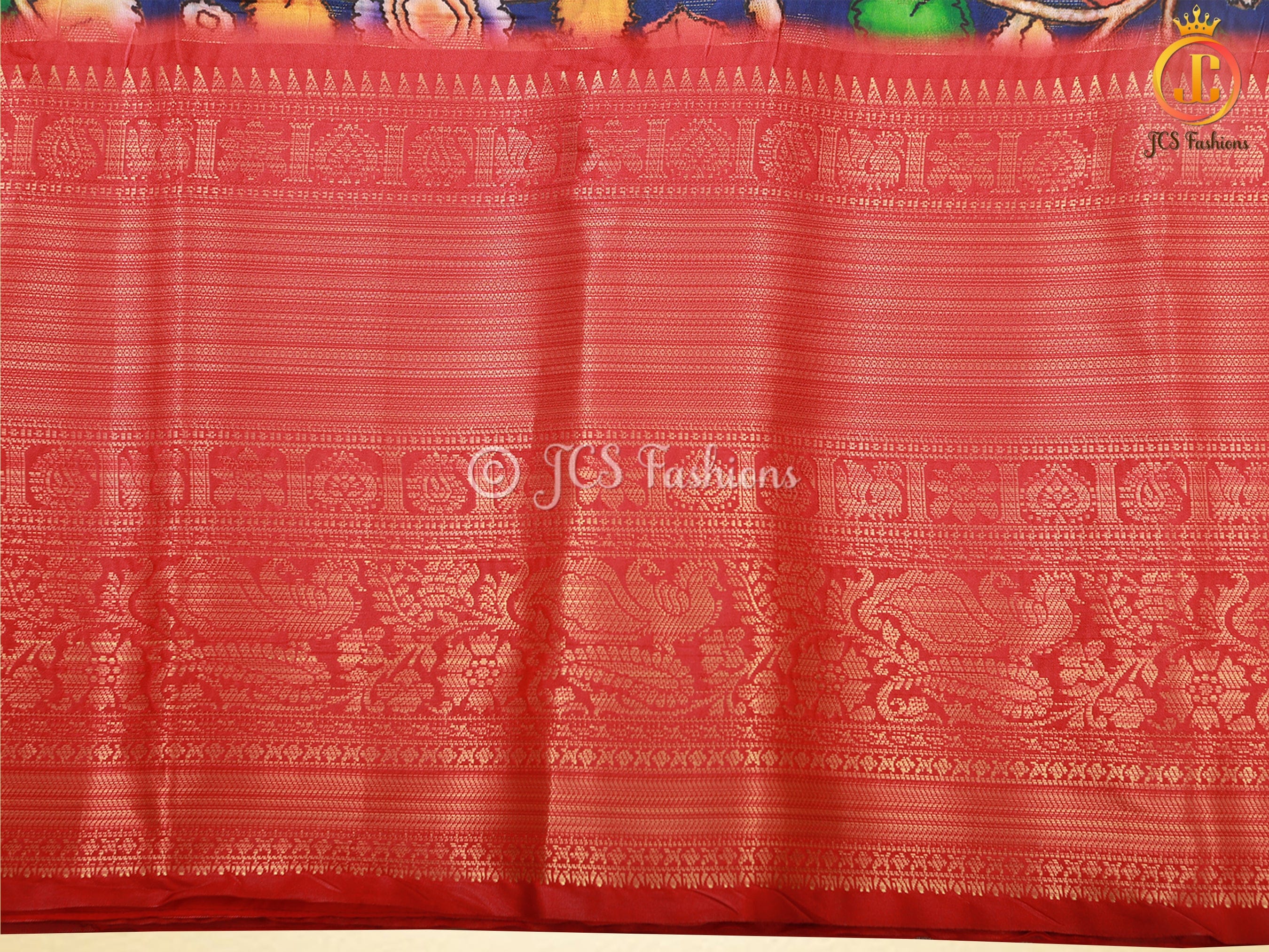 Kalamkari Saree With Kanchipuram Zari Border - Blue