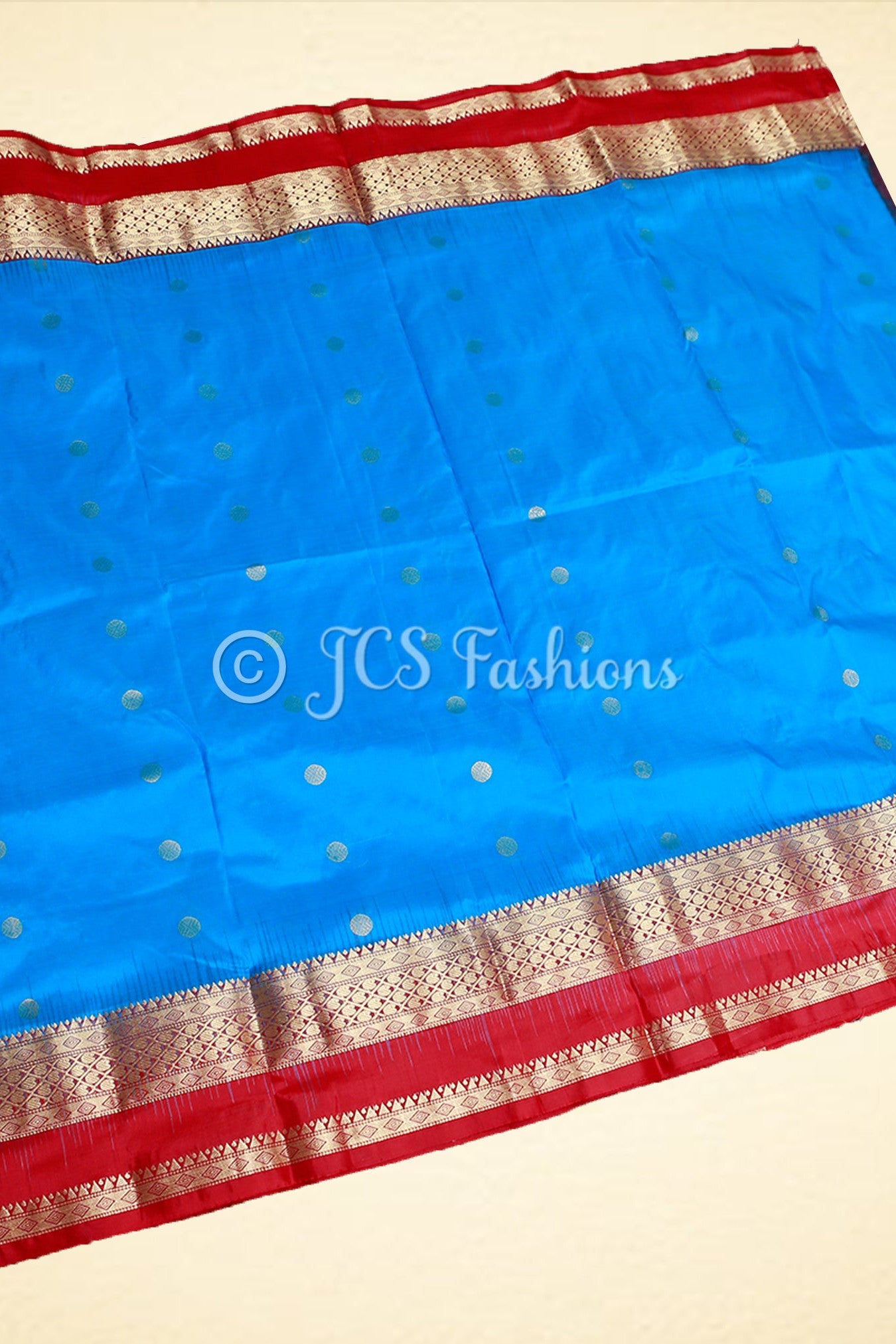 Kanjivaram Paithani Saree, Fully Stitched blouse, Blue and Red SAREE JCS Fashions