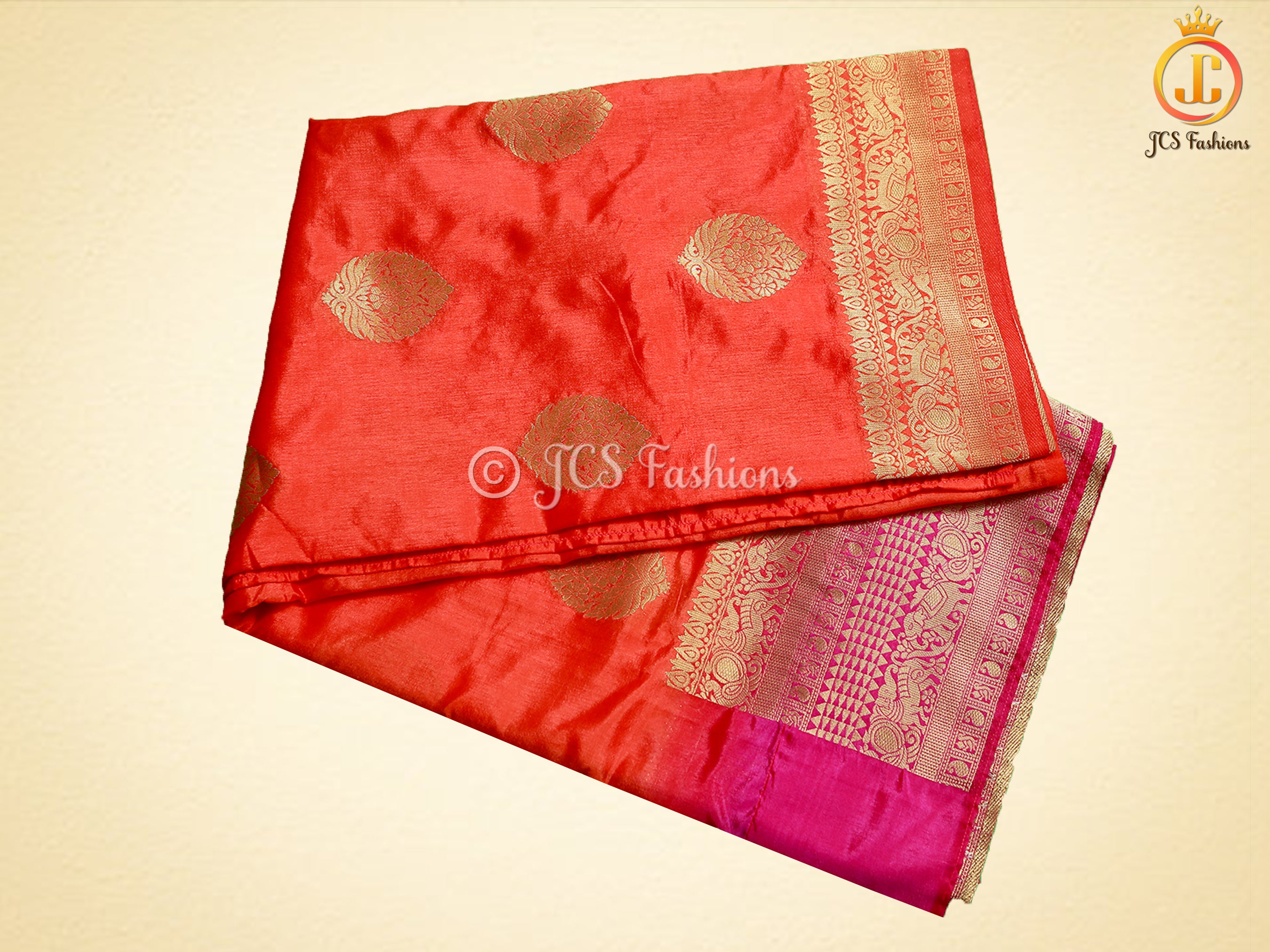 Banarasi Katan Silk Saree With Long Border And Beautiful Pattern Blouse SAREE JCS Fashions