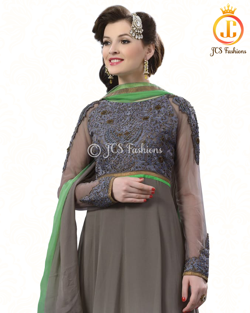 Anarkali suit, Grey Color, Fully stitched, 3 Pcs Set KURTI JCS Fashions