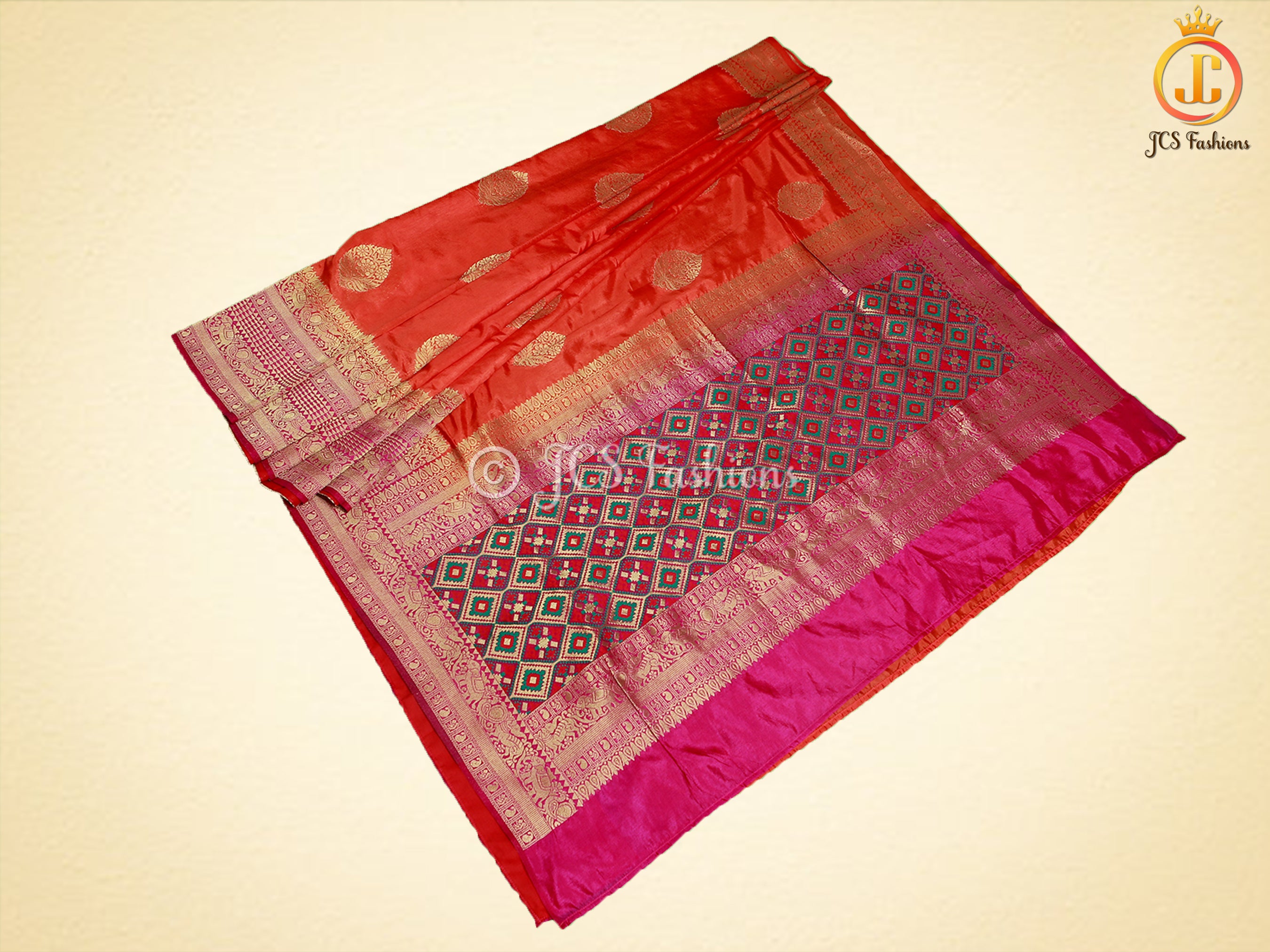 Banarasi Katan Silk Saree With Long Border And Beautiful Pattern Blouse SAREE JCS Fashions