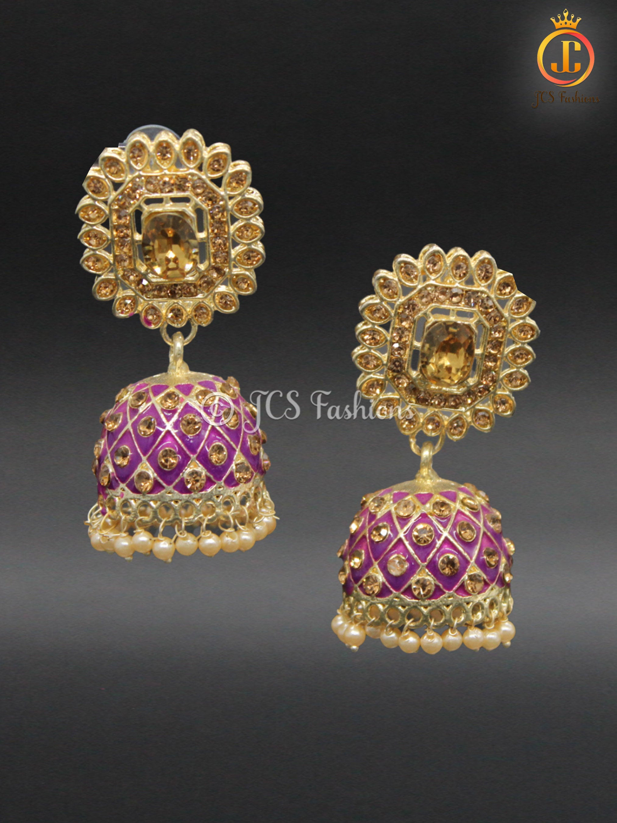 Kundan Jhumka Earrings with Stones and Pearls