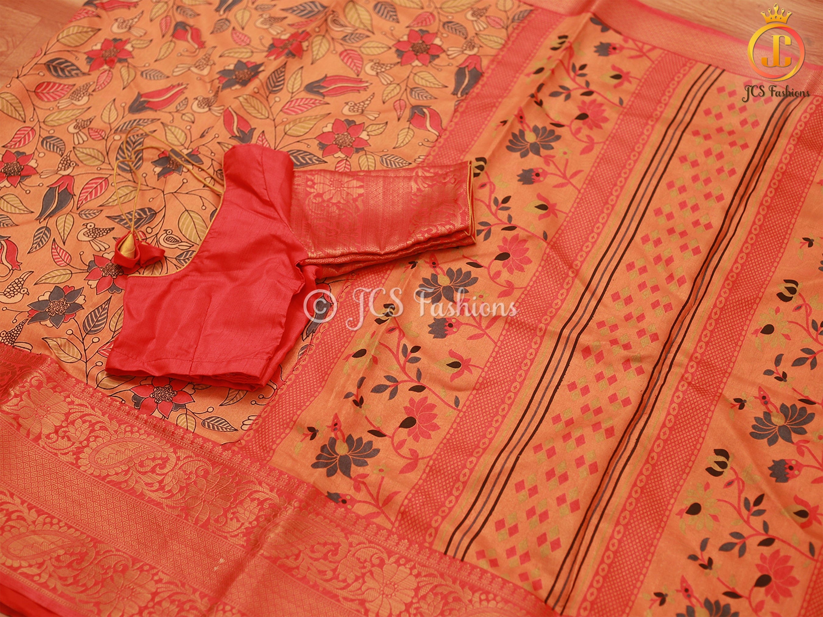 Kalamkari Soft Silk Allover Kalamkari Design Saree With Blouse