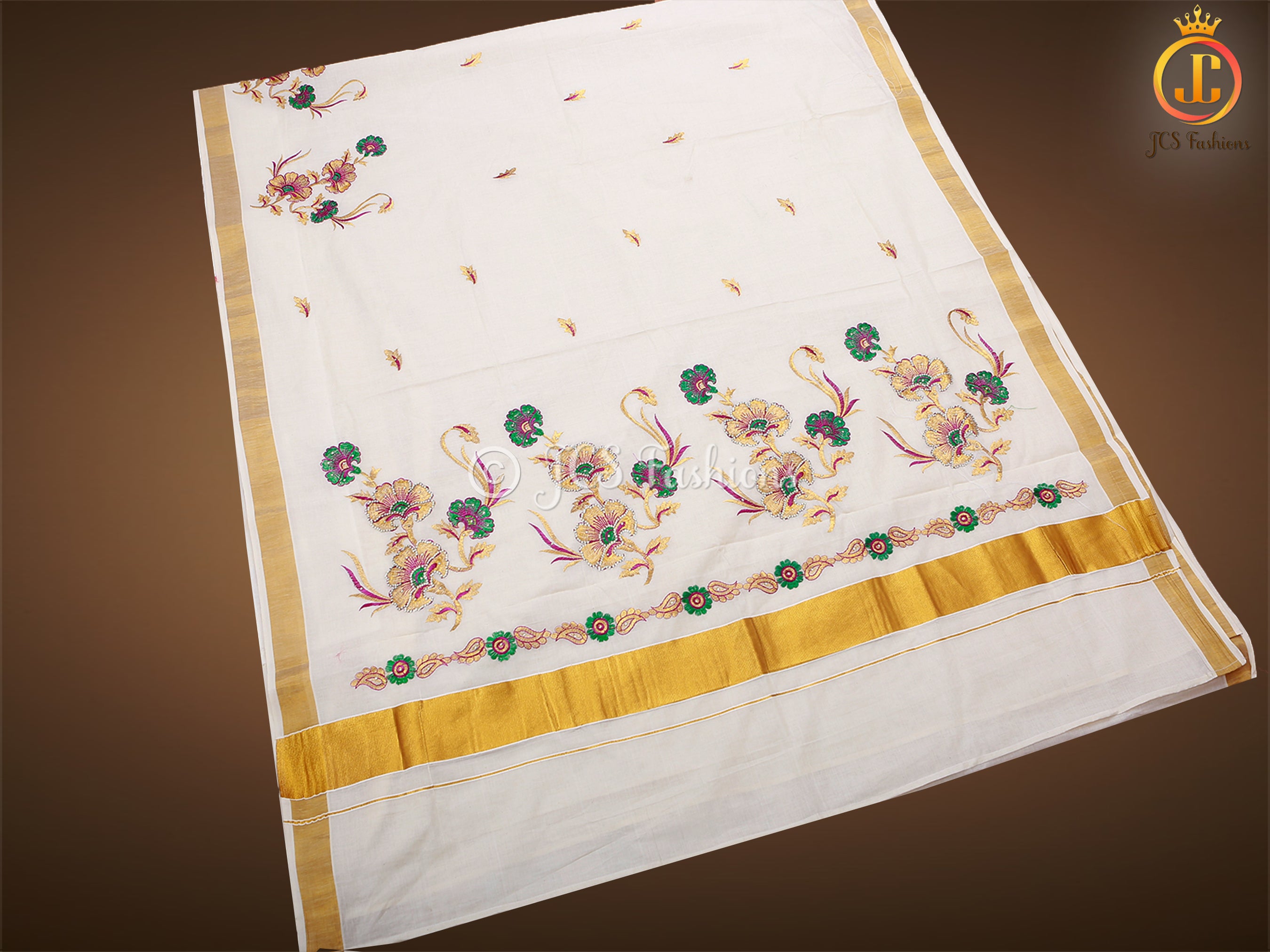 Flaunt your elegance with our Kerala saree in silk cotton fabric