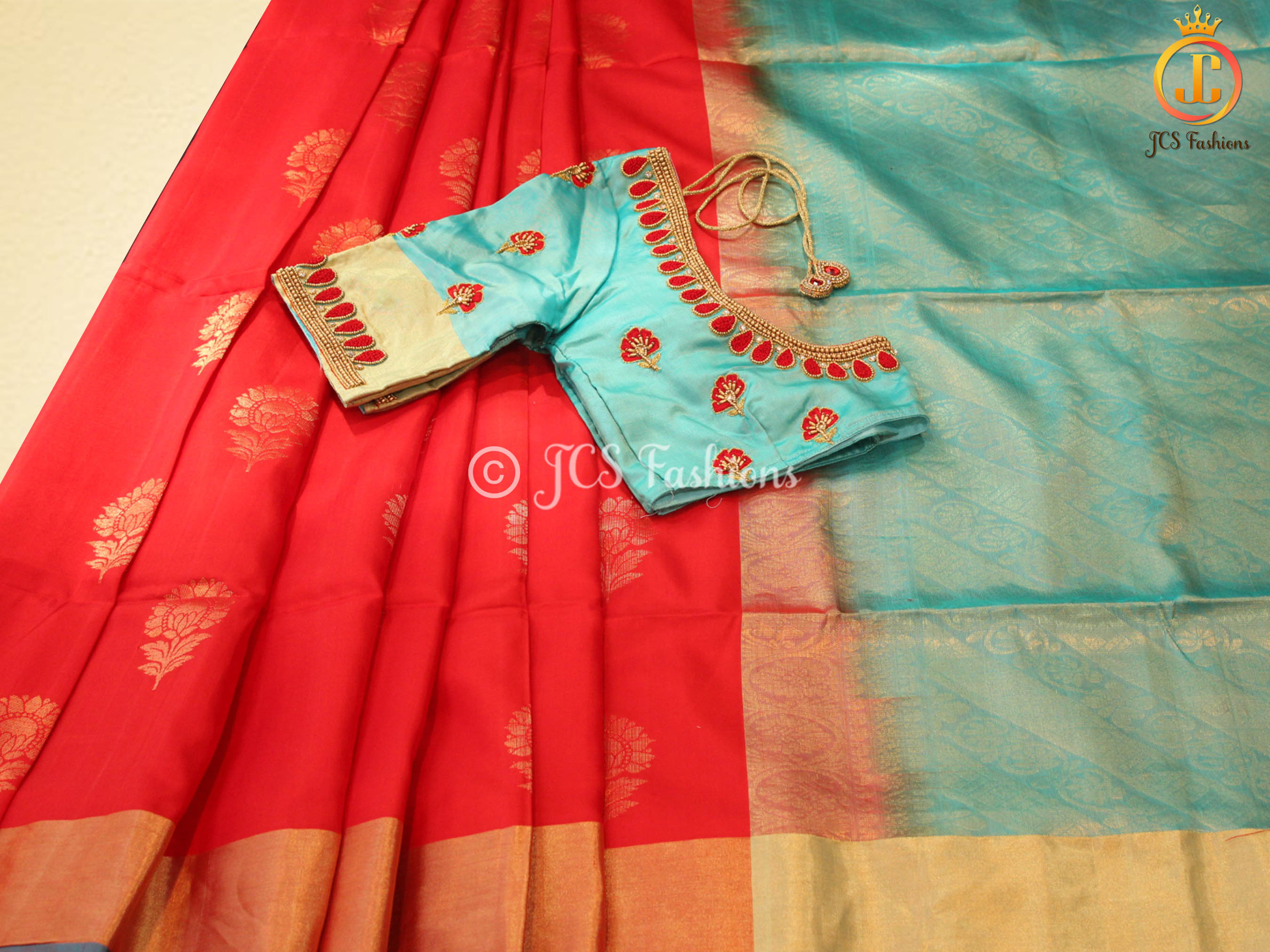 Original kanchipuram handloom Saree with Maggam work blouse