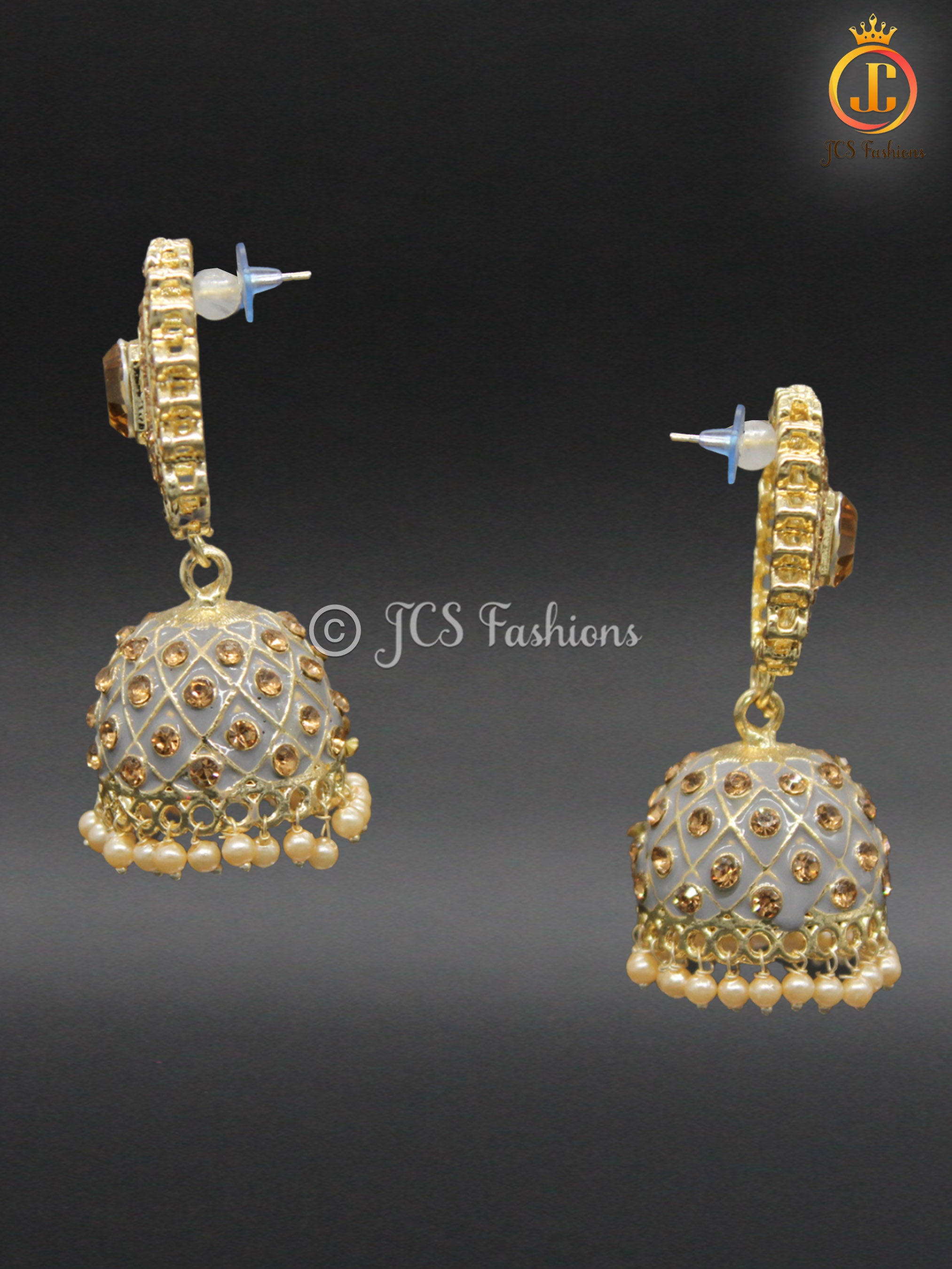 Kundan Jhumka Earrings with Stones and Pearls Jewelry JCS Fashions