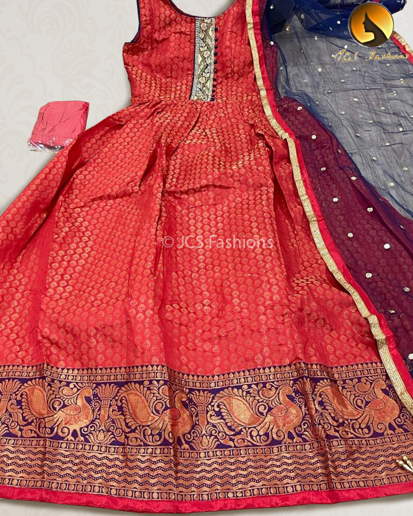 Indo-western Long gown with Stunning dupatta and leggings KURTI JCS Fashions Red Large (40)