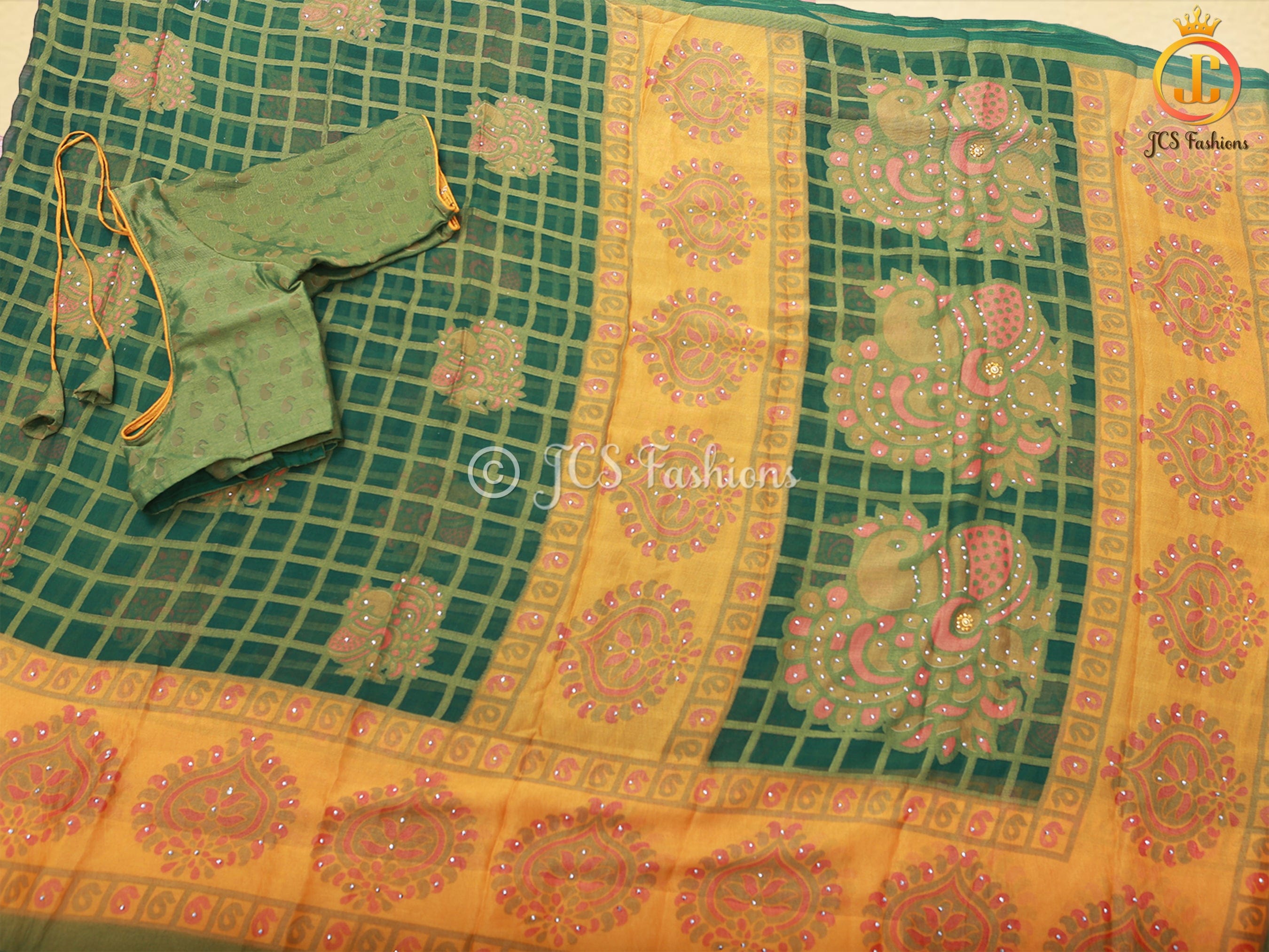 Soft And Light Weight Brasso Saree With Sequence Work And Blouse SAREE JCS Fashions Green 5.5 meters