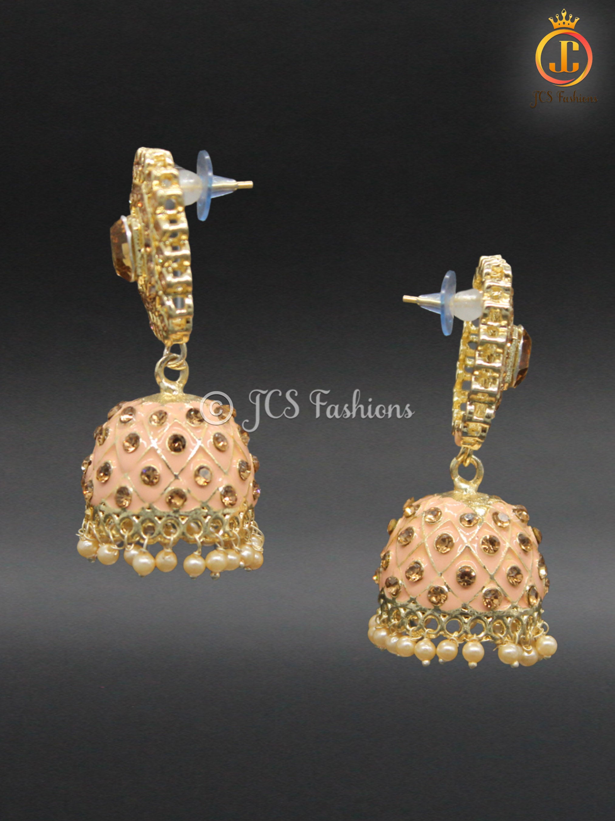 Kundan Jhumka Earrings with Stones and Pearls