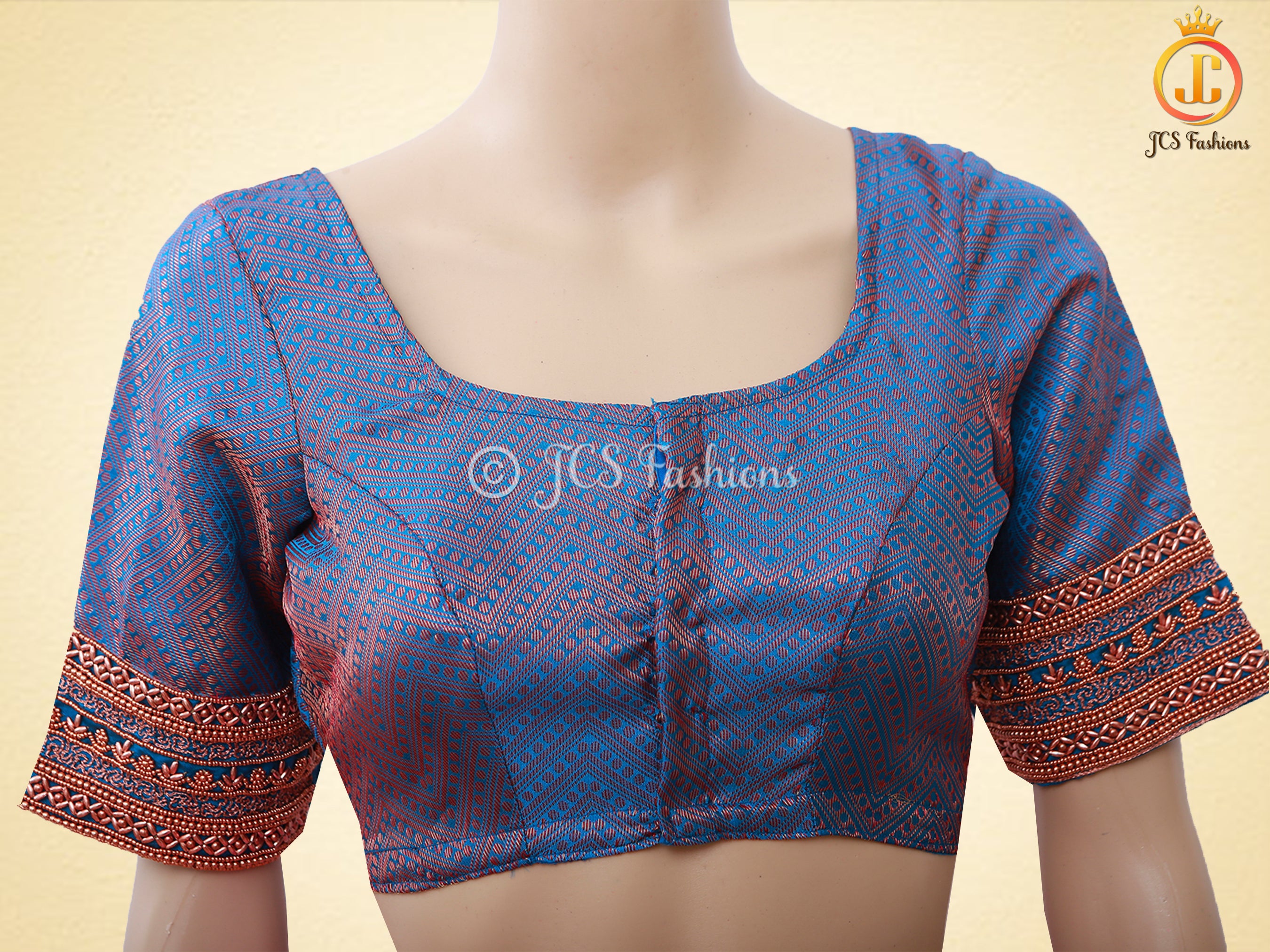 Blue Copper Zari Soft Silk Saree With fully stitched Blouse