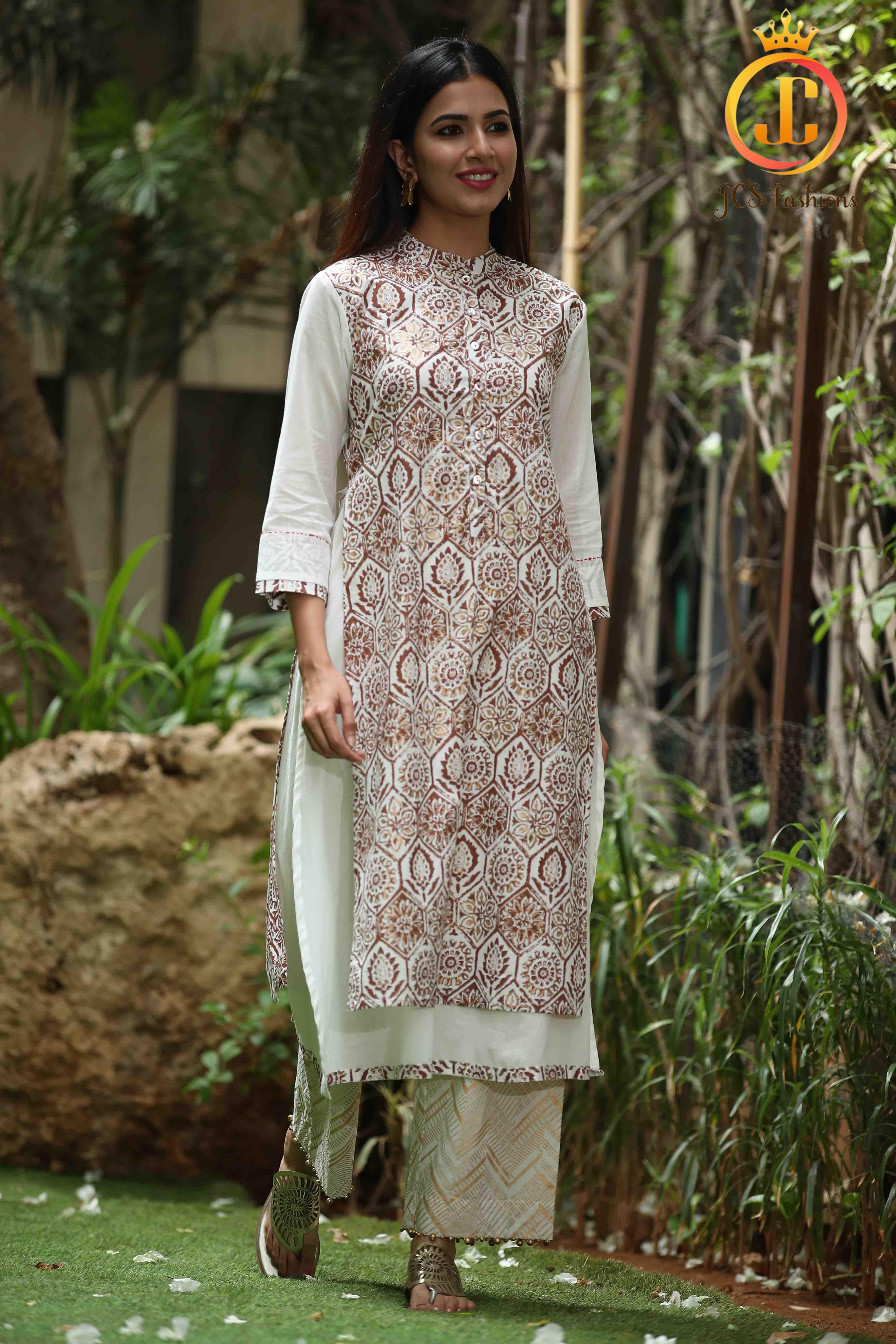 Women's Double Layered Kurta and Pant in White Sustainable JCS Fashions