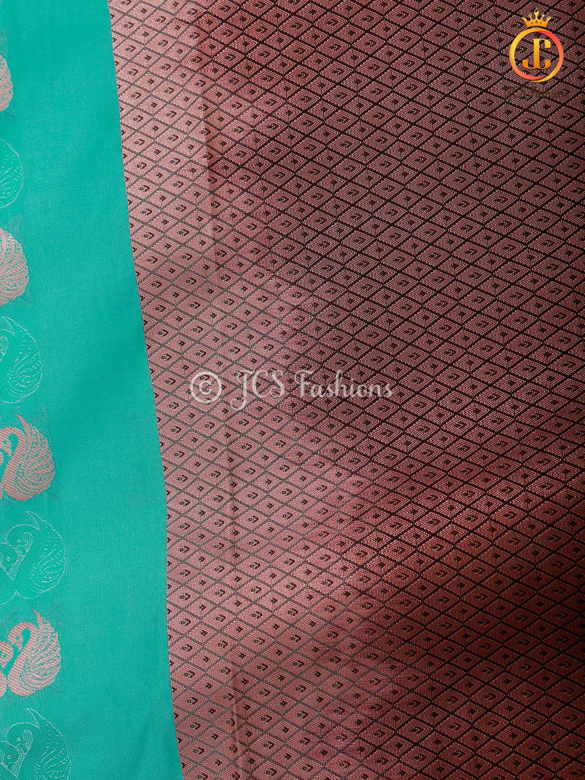 Semi Silk Border Less Saree With Fully Stitched Blouse, Copper Zari.