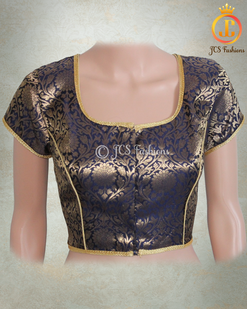 Redymade Banarasi brocade blouse in Dark Blue Blouse JCS Fashions