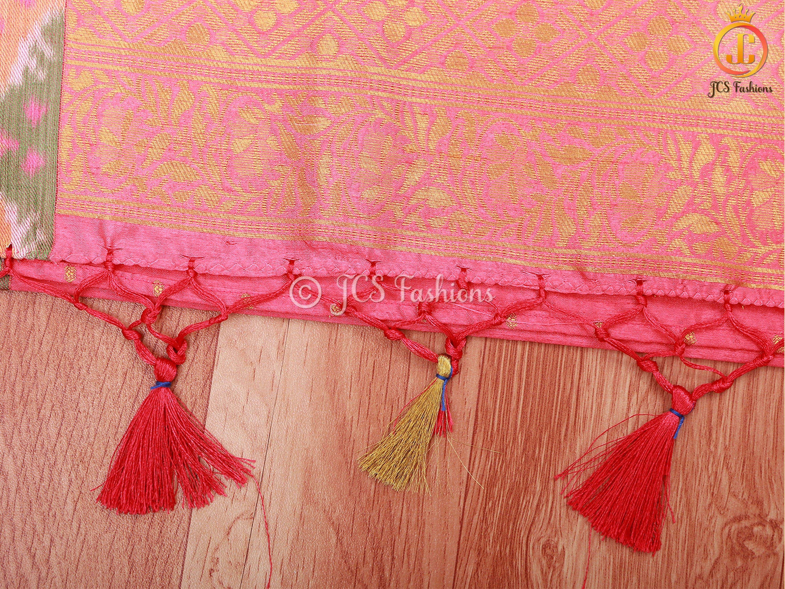 Golden Zari & Pochampally Ikkat Border Semi Silk Saree With Blouse