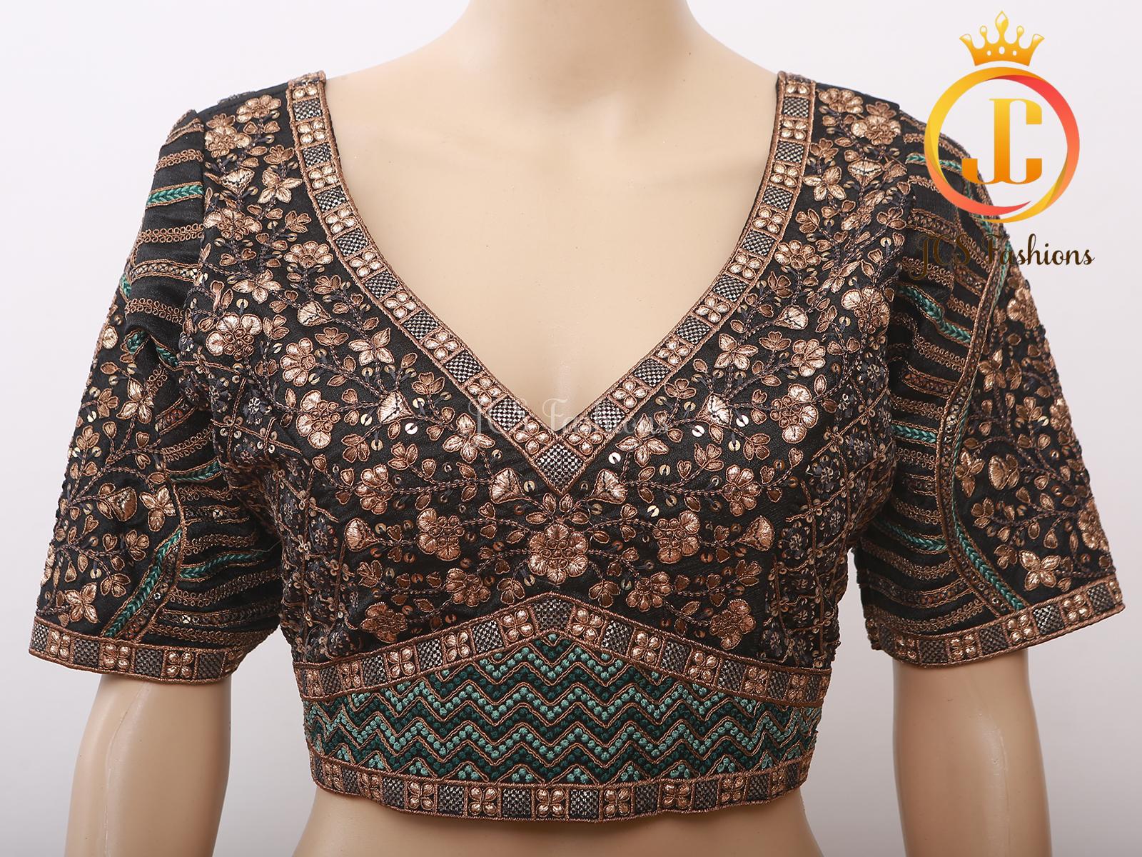 Sabyasachi Style Copper Jari Beautiful Heavy Embroidery Work Blouse Blouse JCS Fashions Black 42