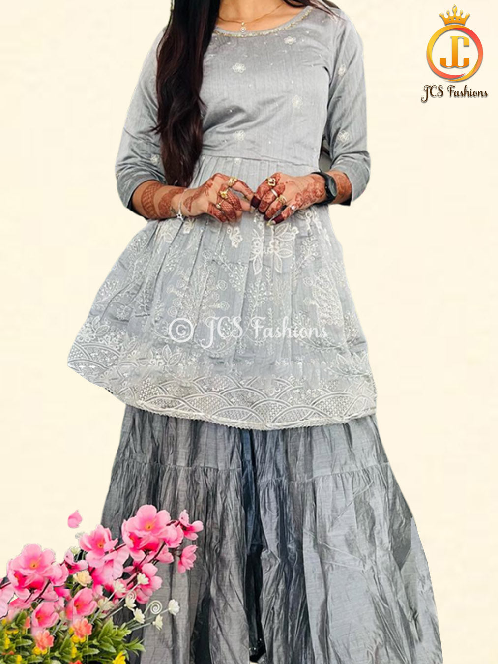 Anarkali Short Kurti With Sharara and Gota Detailing KURTI JCS Fashions