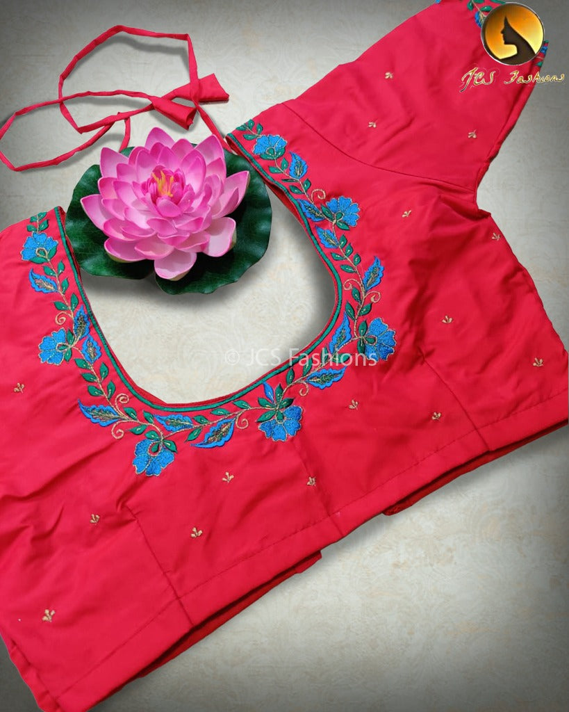 Aari embroidered work butter silk blouses for women Blouse JCS Fashions Red 42