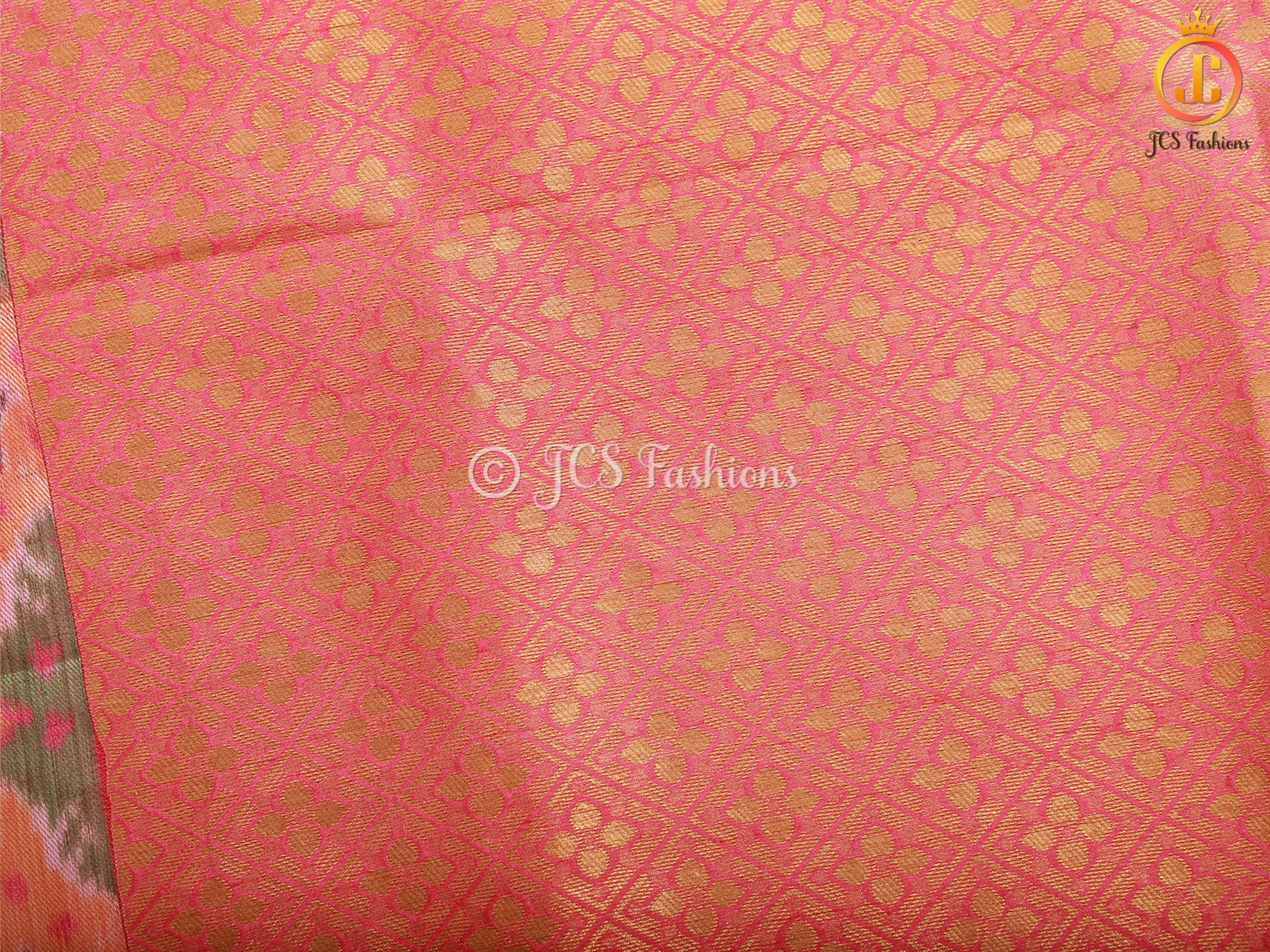 Golden Zari & Pochampally Ikkat Border Semi Silk Saree With Blouse