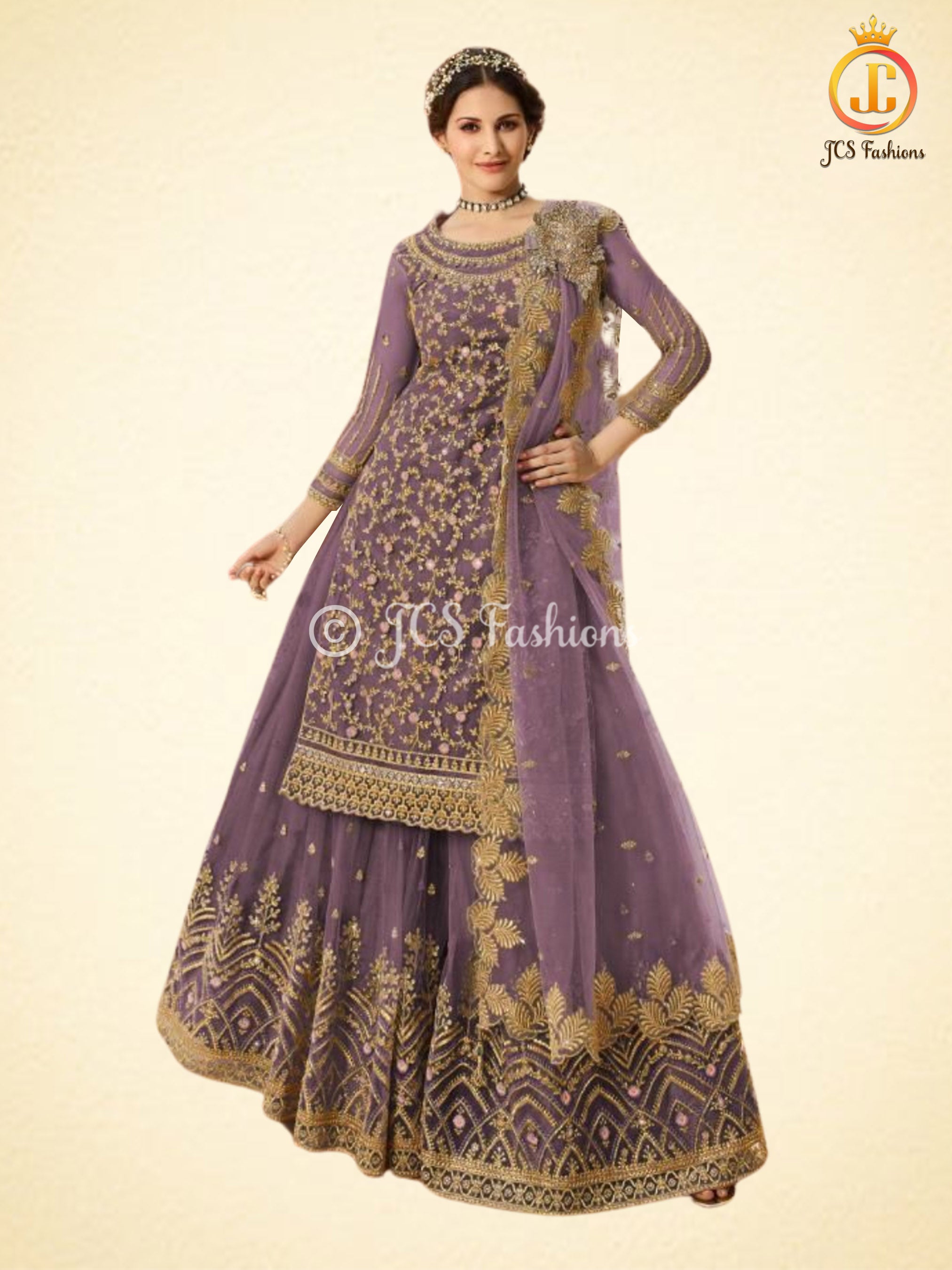 Salwar Kameez With Skirt. Beautiful Designer Party Wear in Mauve KURTI JCS Fashions