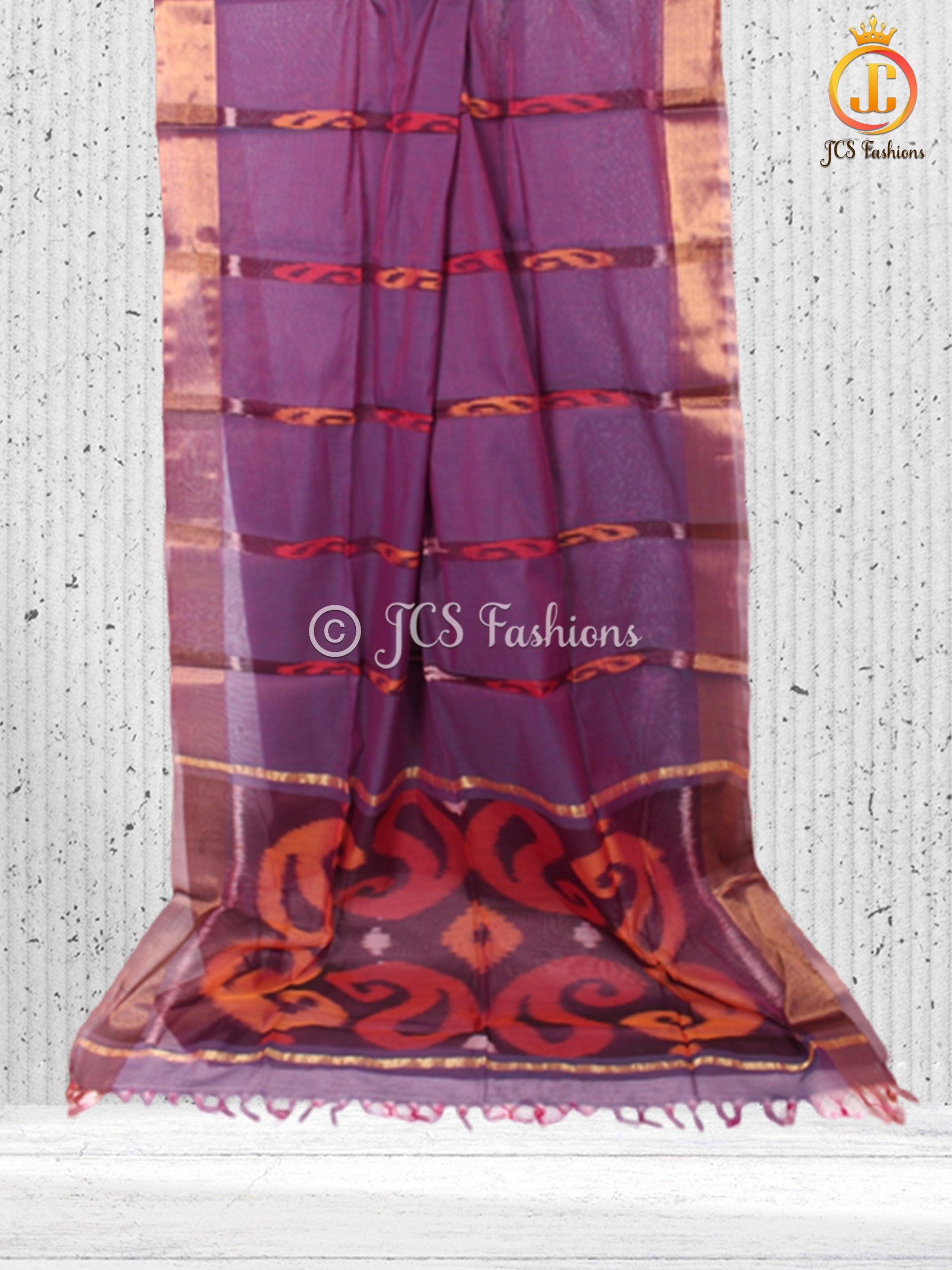 Kora Silk Cotton with Pochampally Ikkat design and Blouse SAREE JCS Fashions