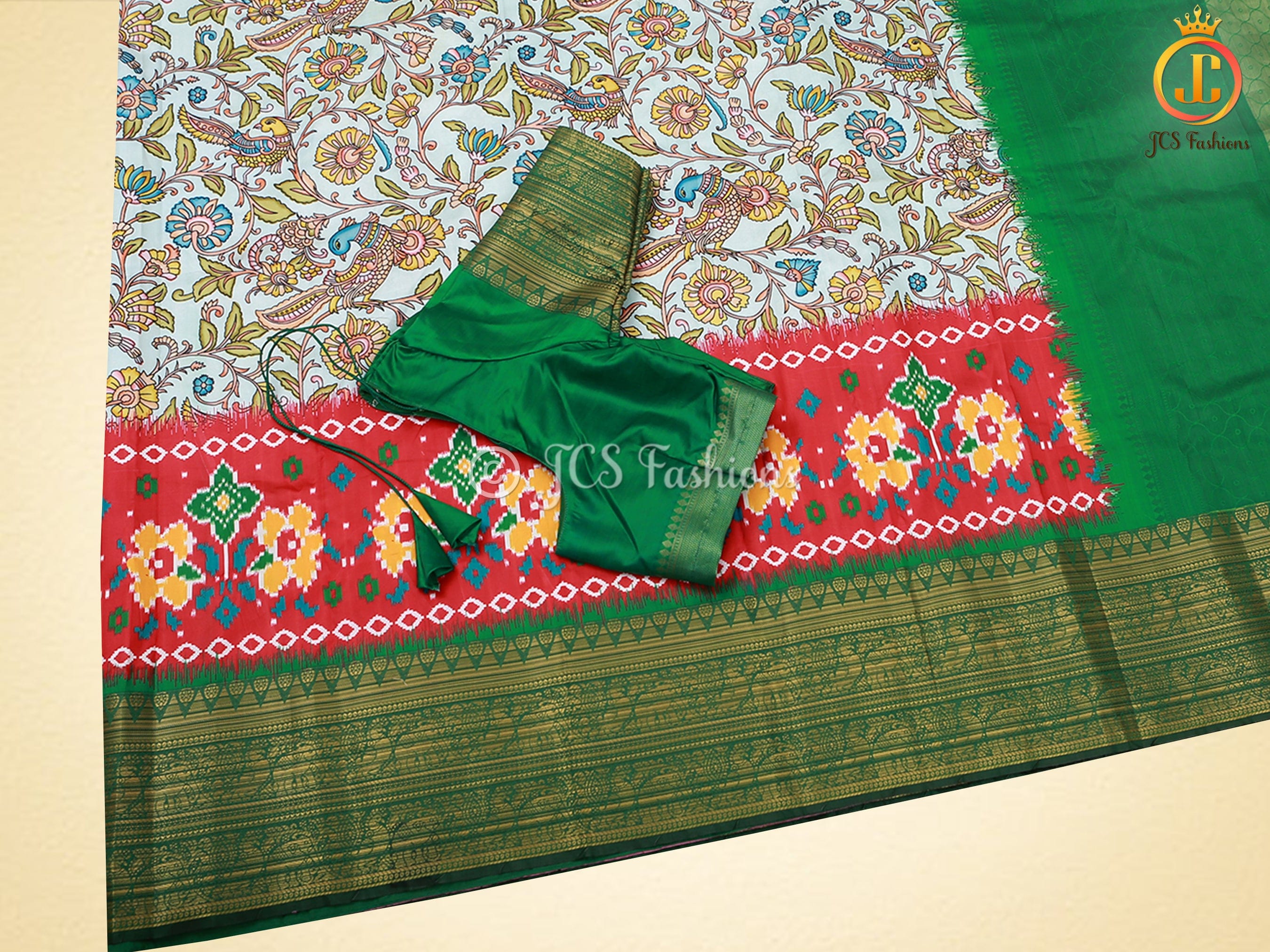 Kalamkari and Patola Print Soft Silk Saree With Kanchi Border SAREE JCS Fashions