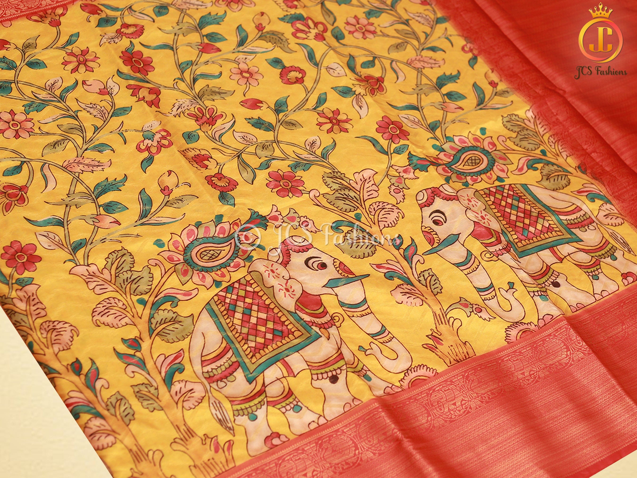 Kanchi Border Kalamkari and Patola Prints Soft Silk Saree SAREE JCS Fashions