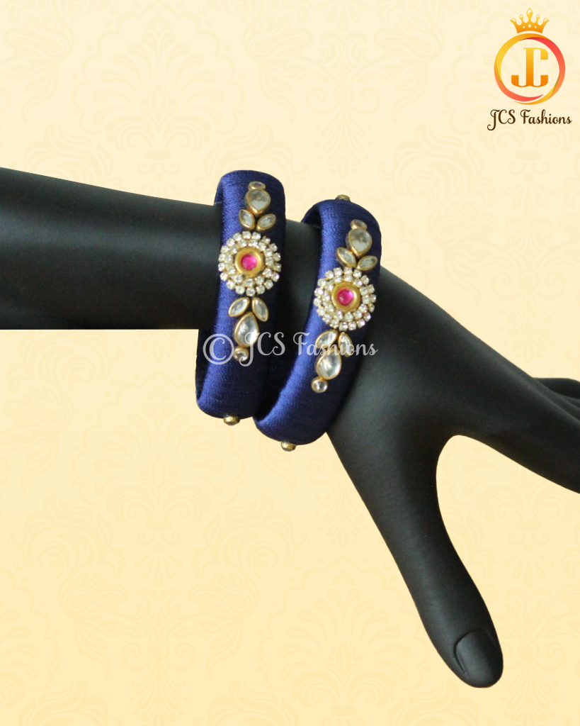 Royal Blue and Red Stone with Aari Work Fancy metal bangles